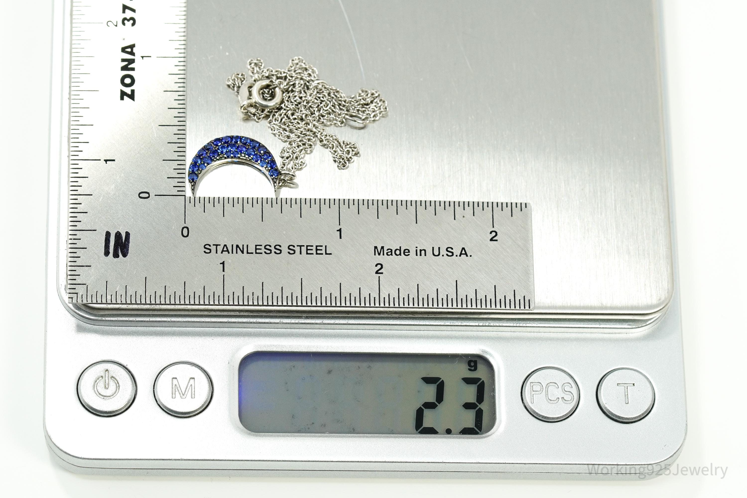 Vintage Blue Spinel Moon Sterling Silver Necklace 18"