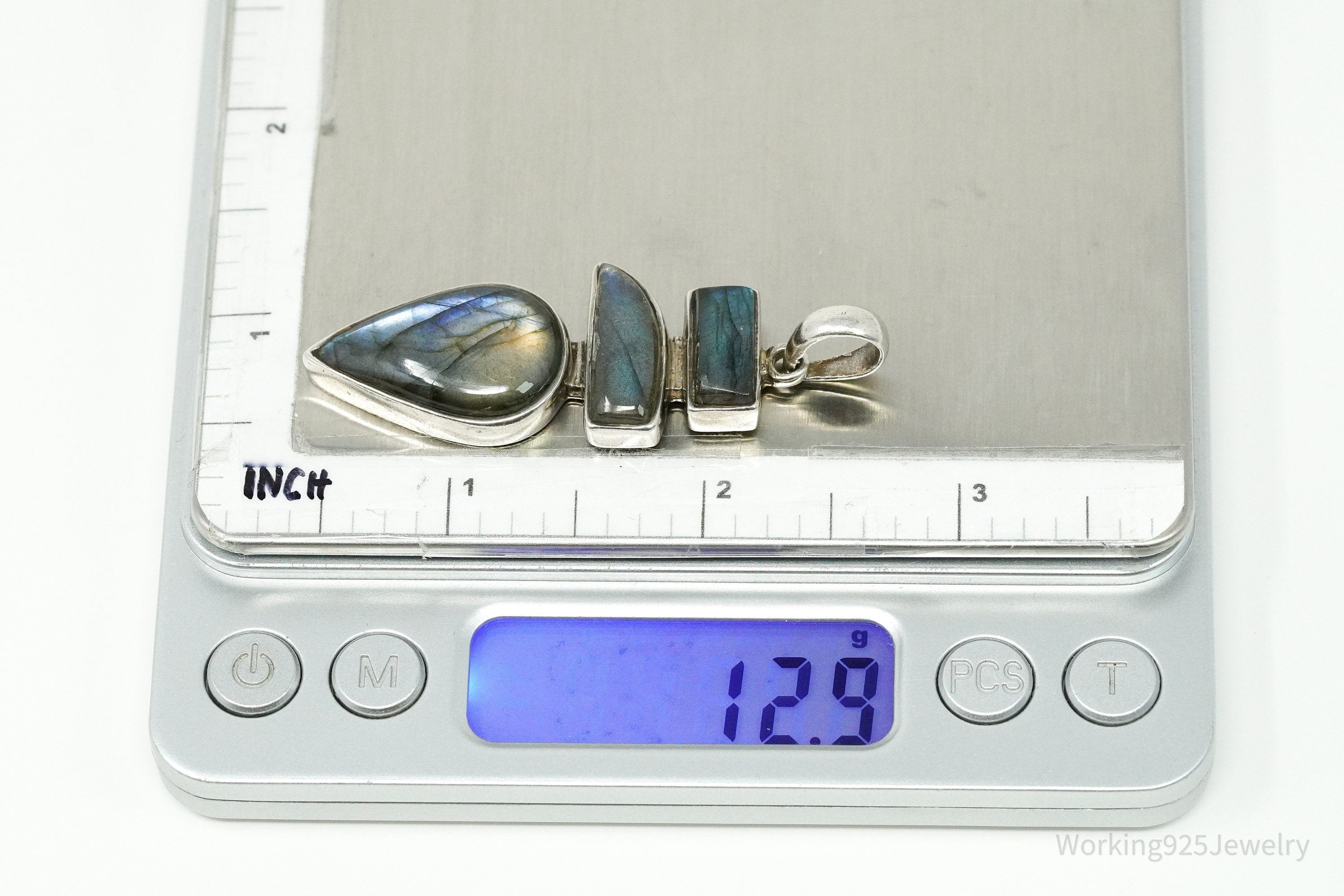 Vintage Large Labradorite Sterling Silver Necklace Pendant