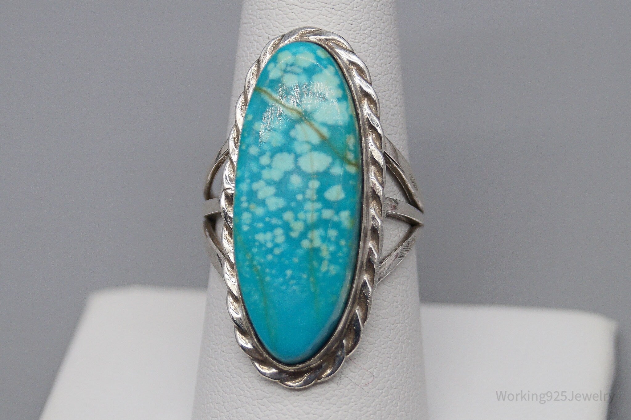 Vintage Native American Turquoise Sterling Silver Ring - Size 8.25