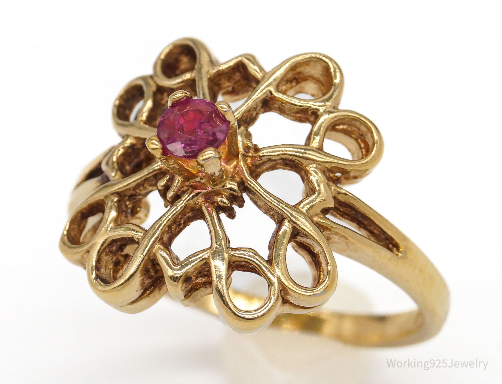 Vintage Designer Avon Ruby Gold Over Sterling Silver Ring - Size 7.25