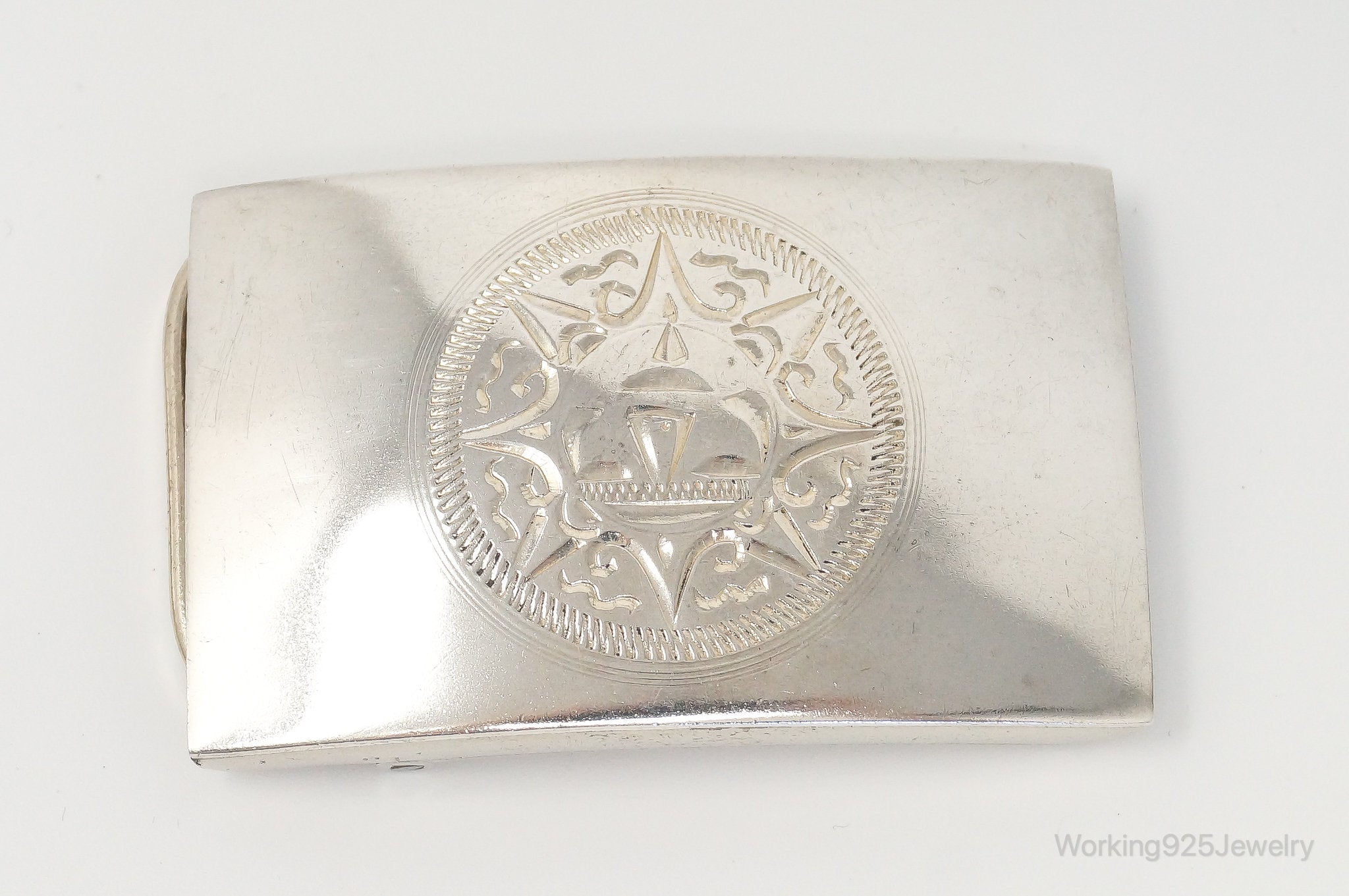 Vintage Mexico Artisan Bertha Aztec Sun God Sterling Silver Belt Buckle