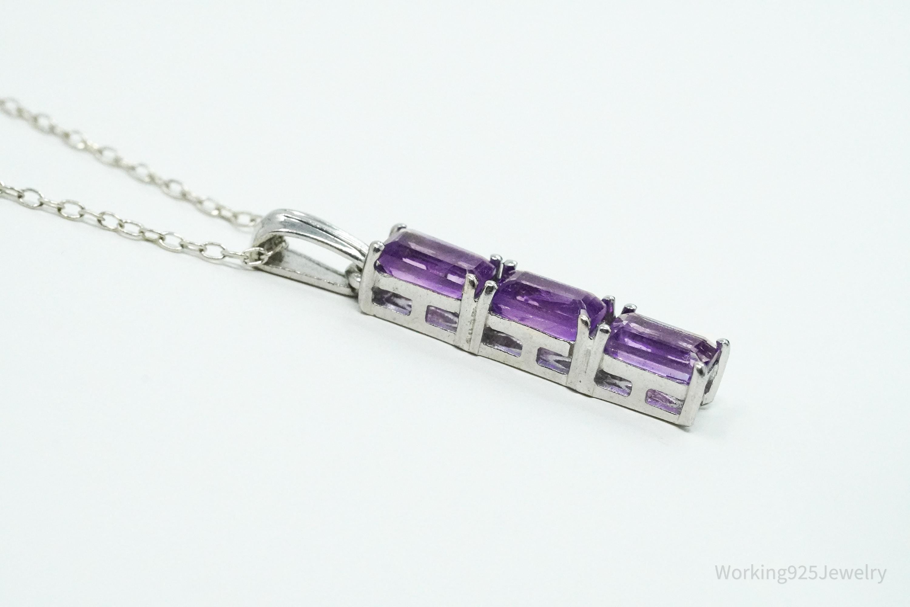 Vintage Amethyst Sterling Silver Chain Necklace 16"
