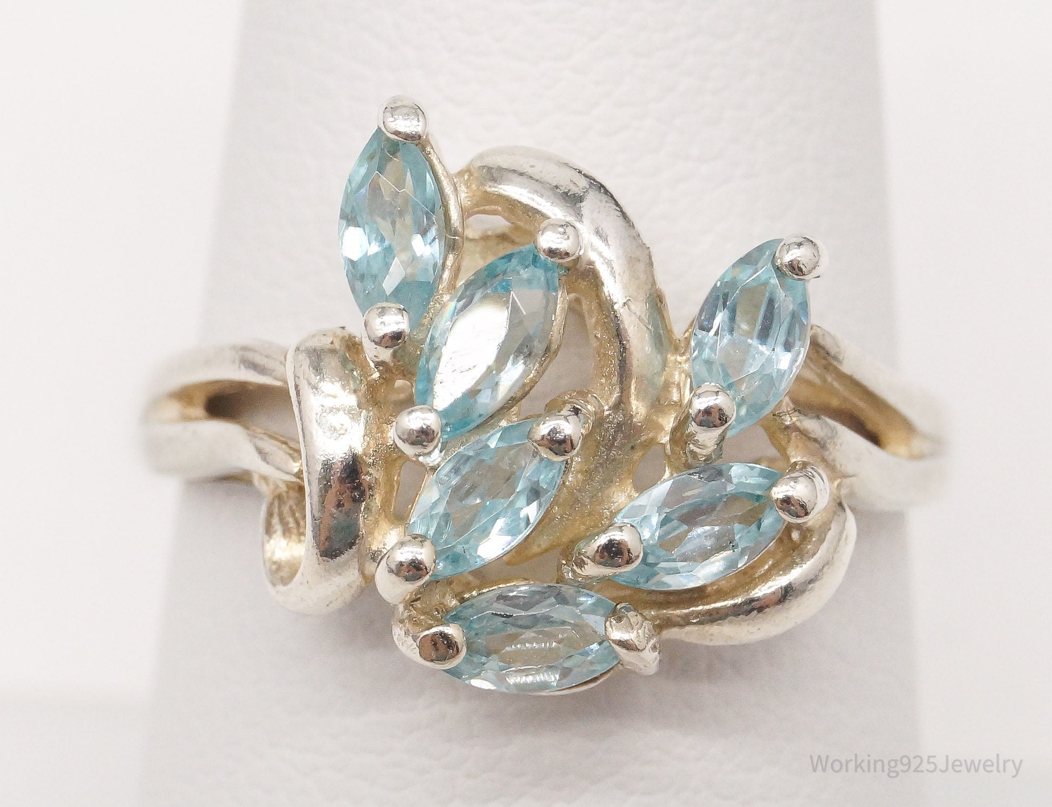 Vintage Blue Topaz Sterling Silver Ring - Size 7.75