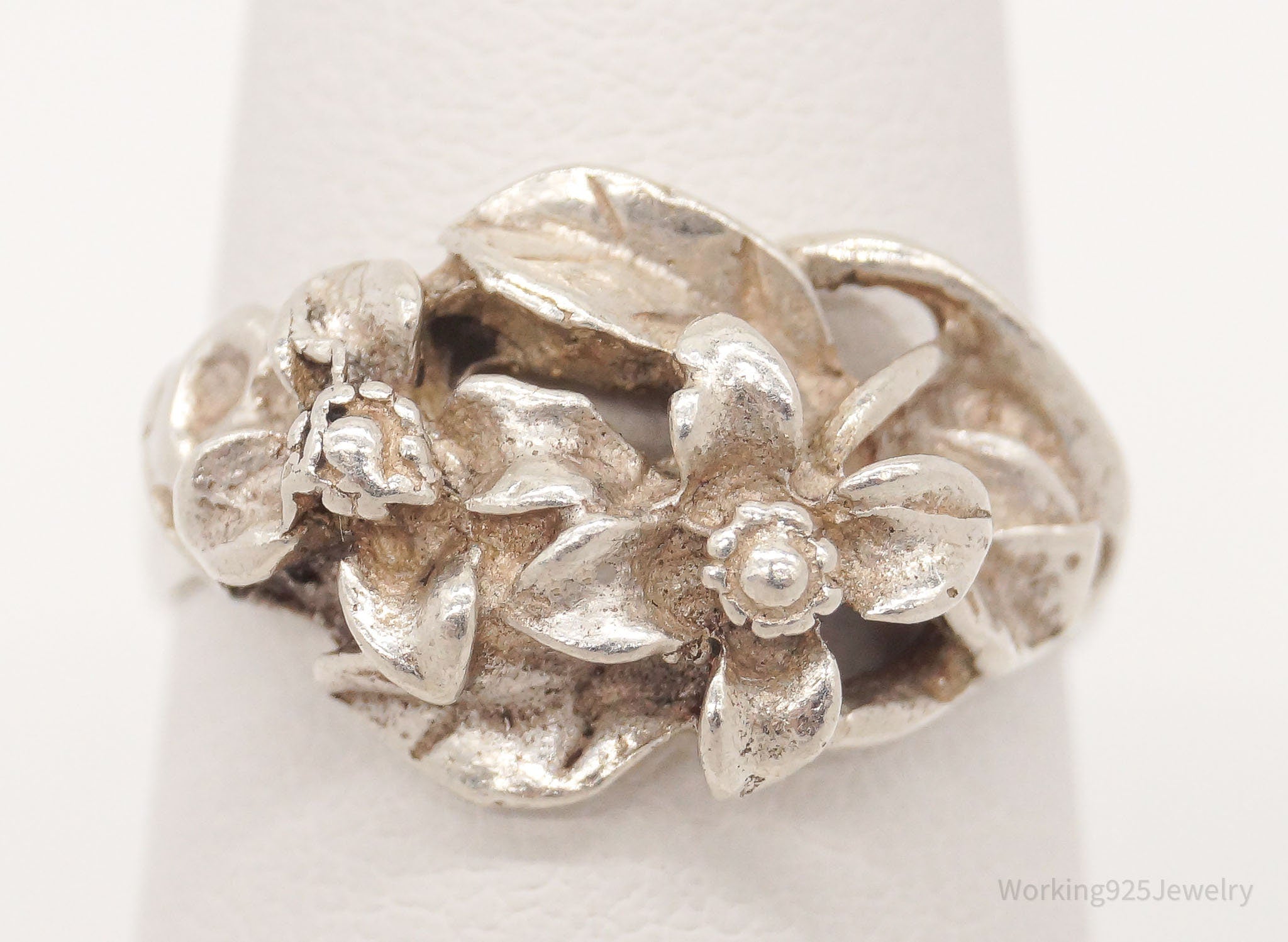 Vintage Mexico Flowers Sterling Silver Ring - Size 6.25