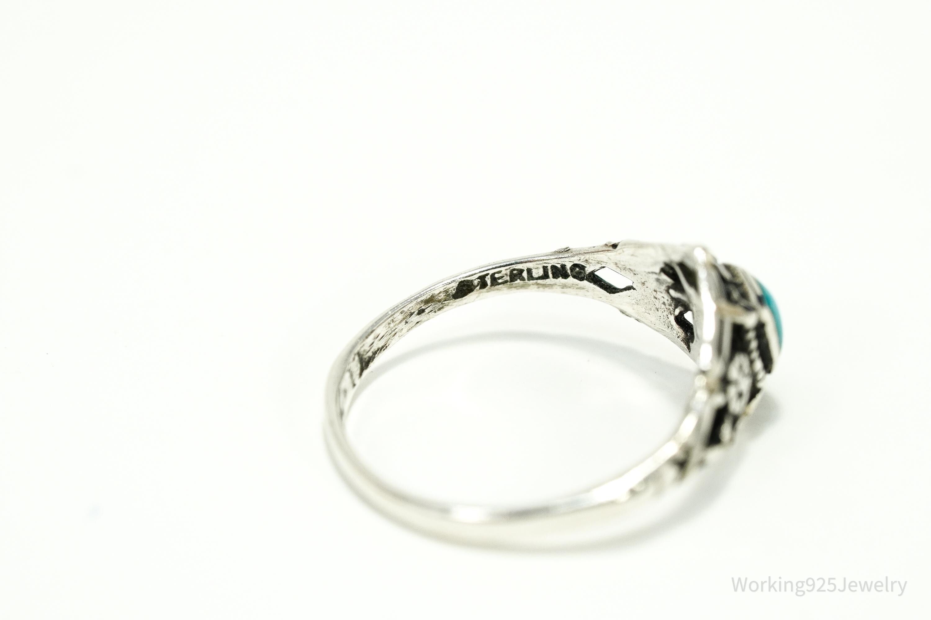 Vintage Native American Turquoise Handmade Sterling Silver Ring - Size 3