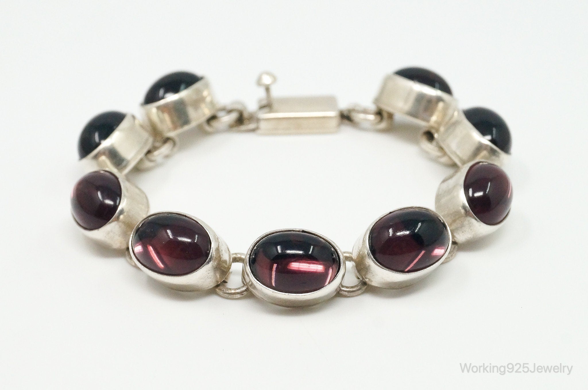 Vintage Mexico Modernist Rhodolite Garnet Sterling Silver Bracelet