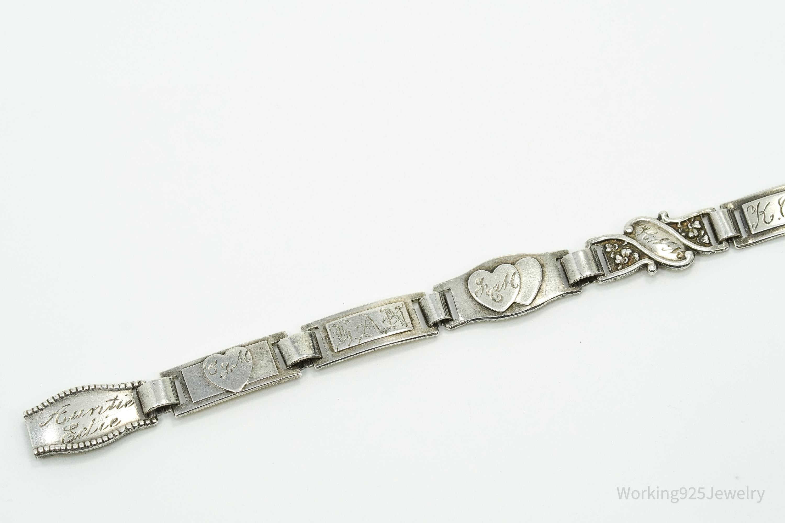Antique Family & Children Members Names Sterling Silver Mother's Bracelet