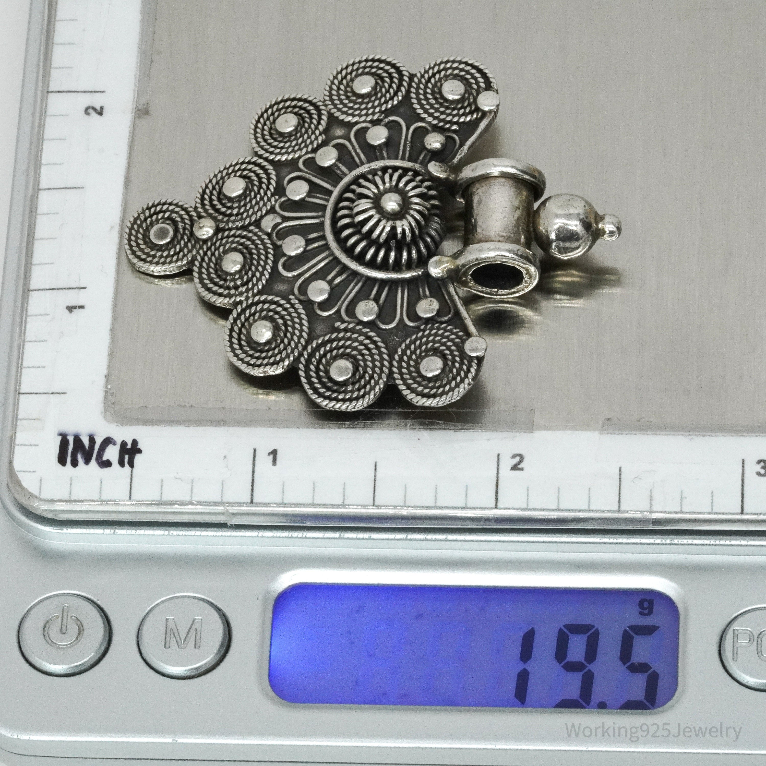 Vintage Large Filigree Ornate Sterling Silver Pendant