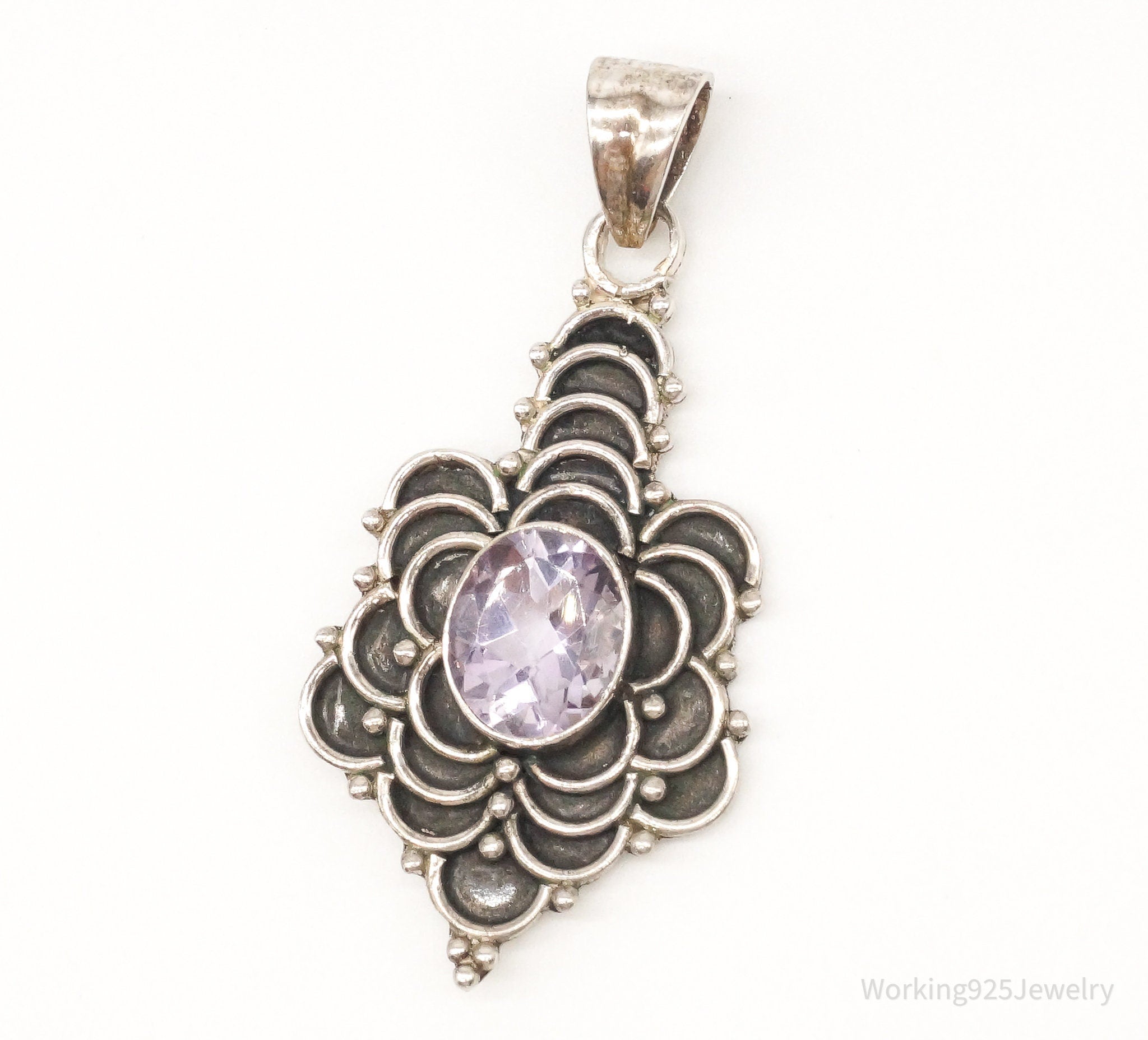 Vintage Large Purple Amethyst Sterling Silver Pendant