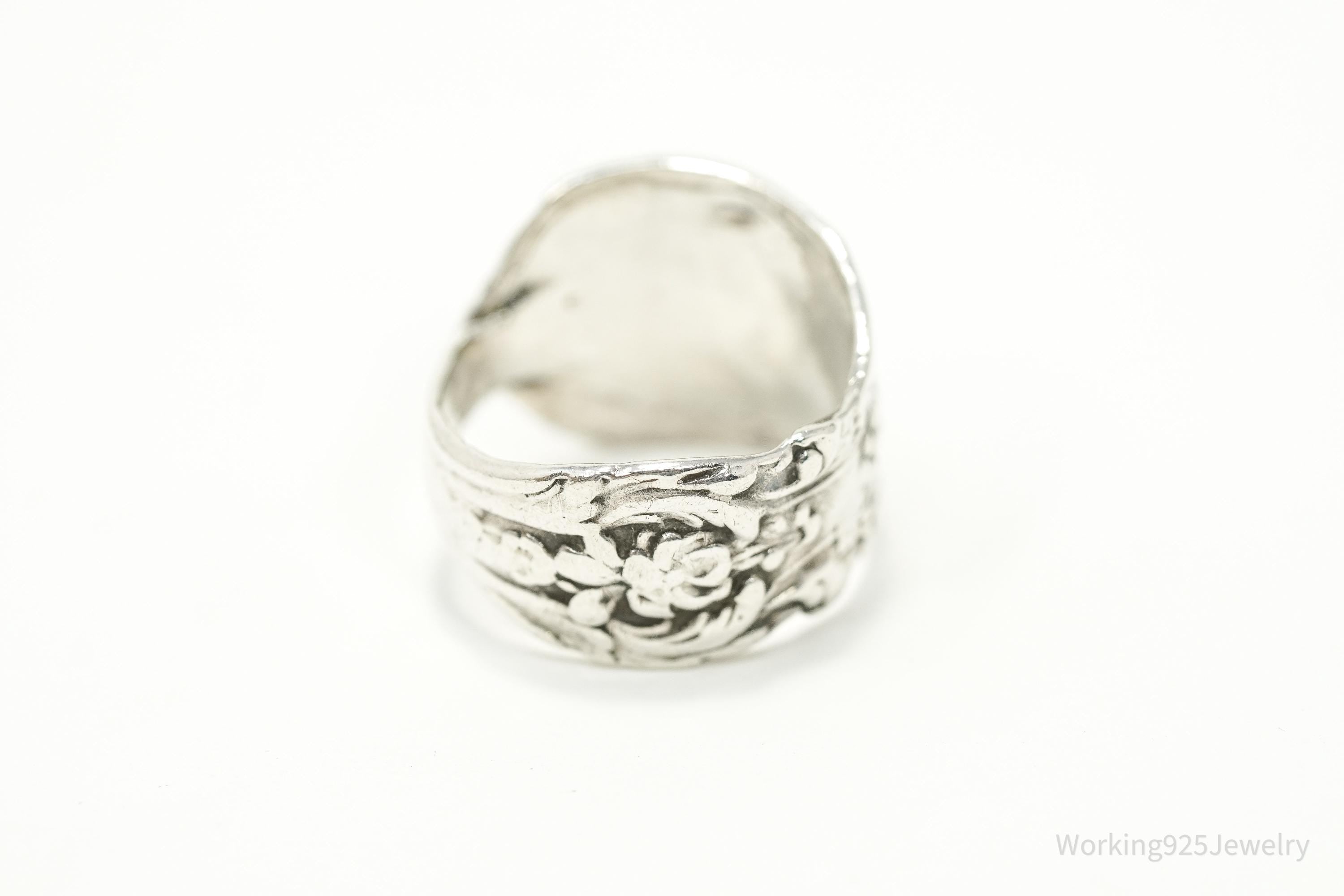Antique Floral Sterling Silver Spoon Ring - Size 5.25