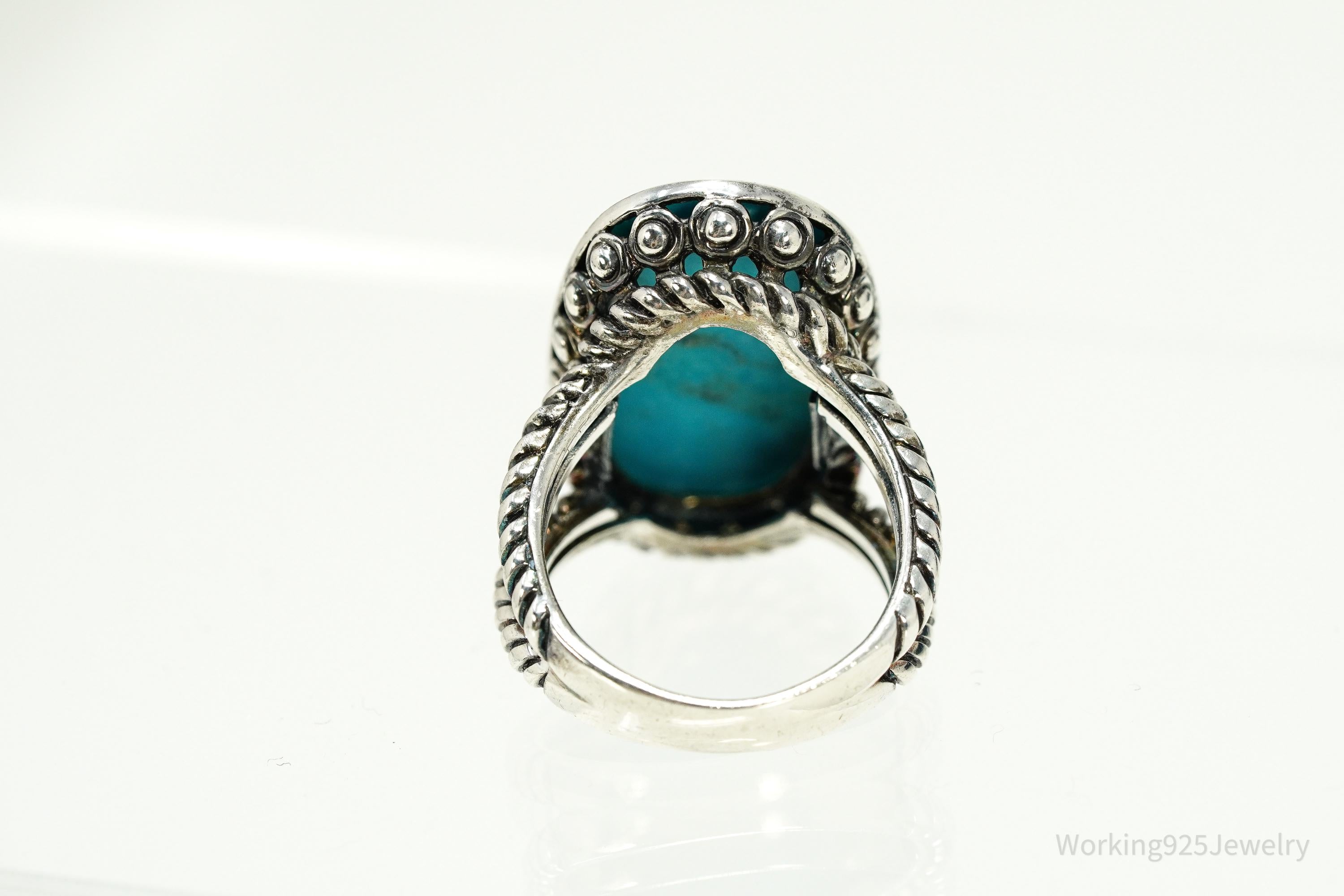 Vintage Designer SX Large Turquoise Sterling Silver Ring - Size 7