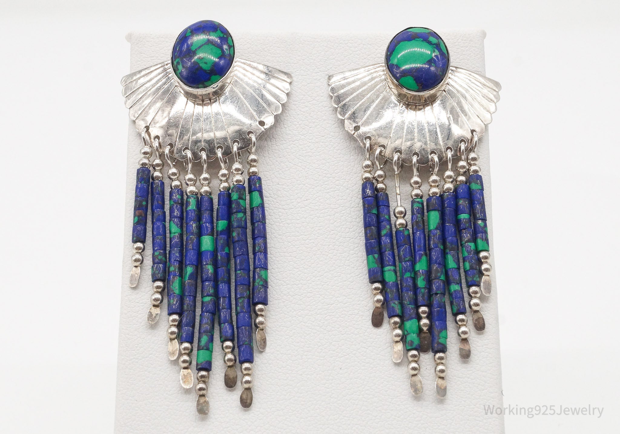 Vintage Native American Azurite Sterling Silver Earrings