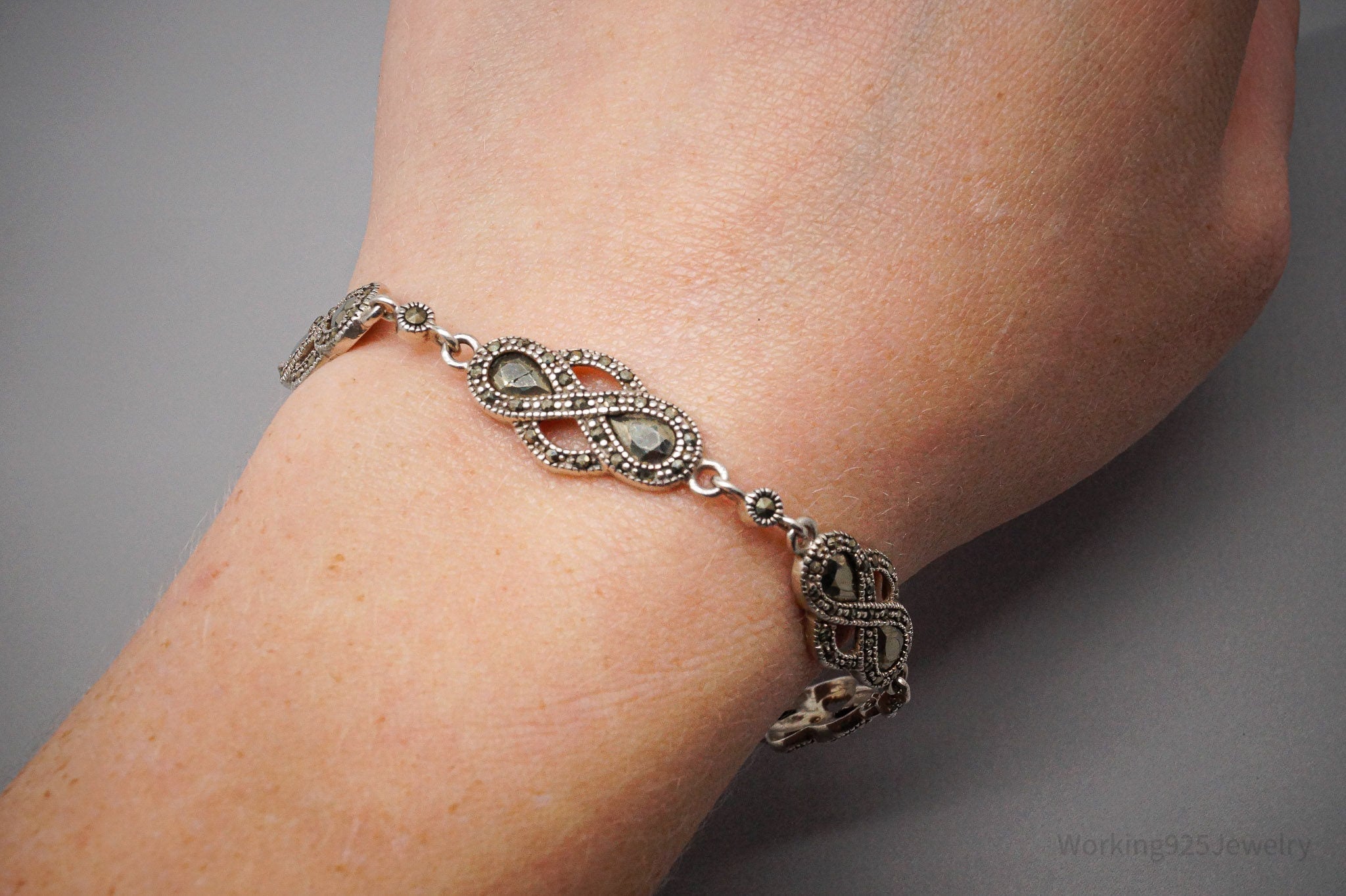 Vintage Marcasite Sterling Silver Bracelet 7 5/8"