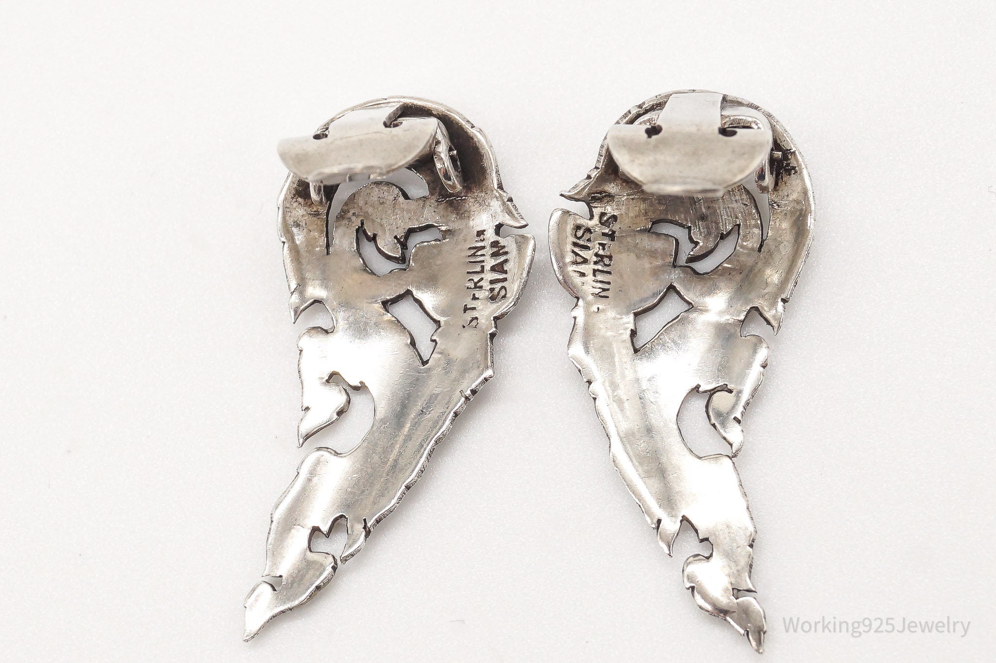 Vintage SIAM White Enamel Sterling Silver Clip On Earrings