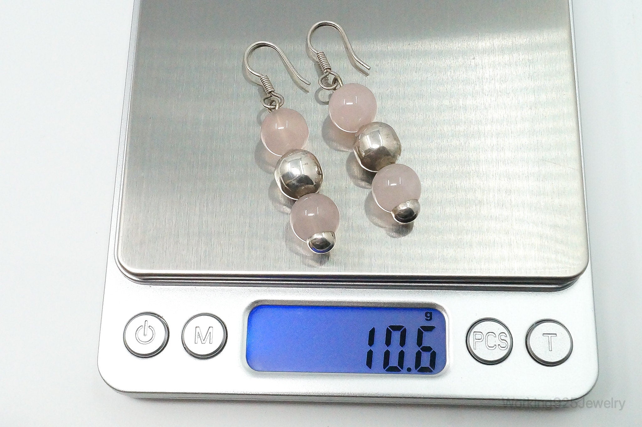 Vintage Rose Quartz Sterling Silver Dangle Earrings