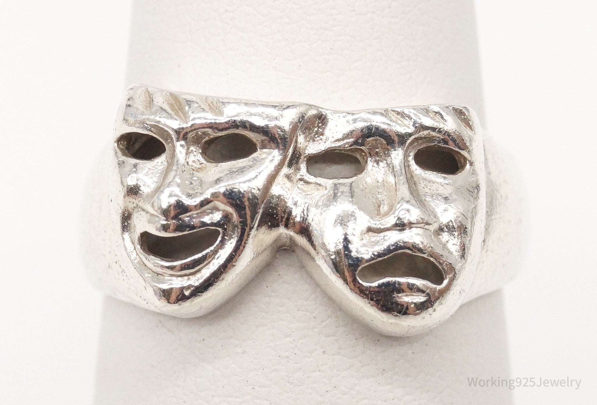 Vintage Tragedy Comedy Masks Sterling Silver Ring - Size 5.75