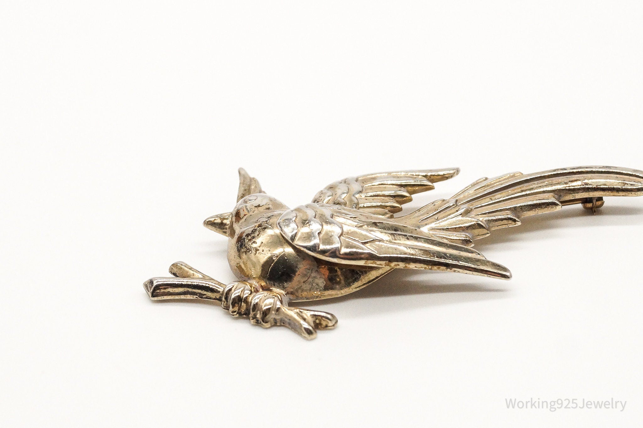 Rare Large Vintage Designer Monet Bird Gold Wash Sterling Silver Brooch Pin