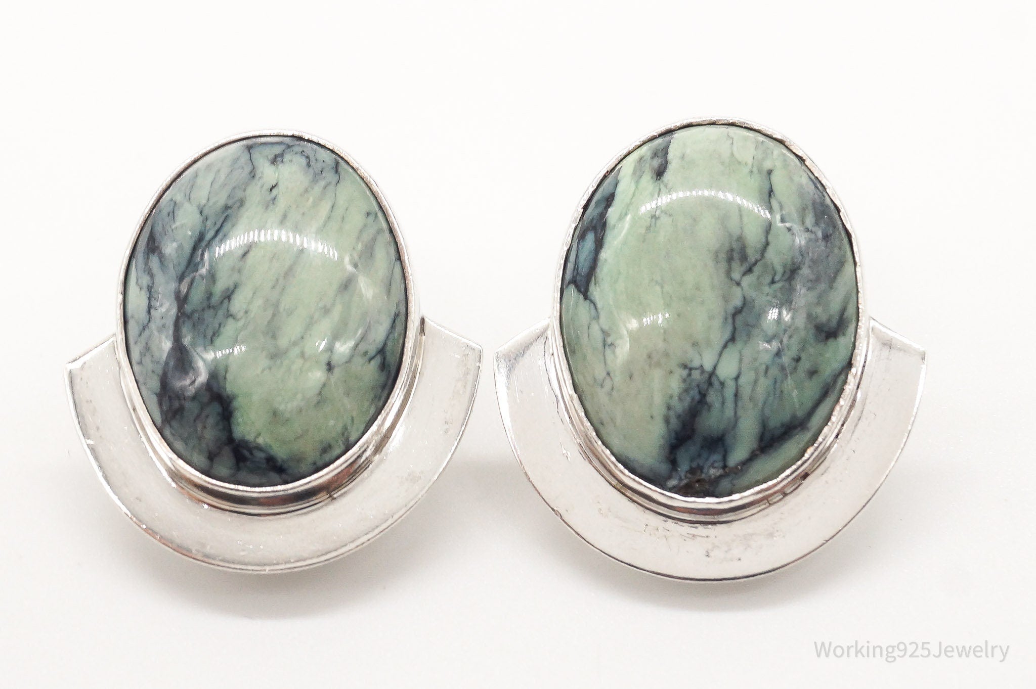 Vintage Large Jasper Sterling Silver Earrings