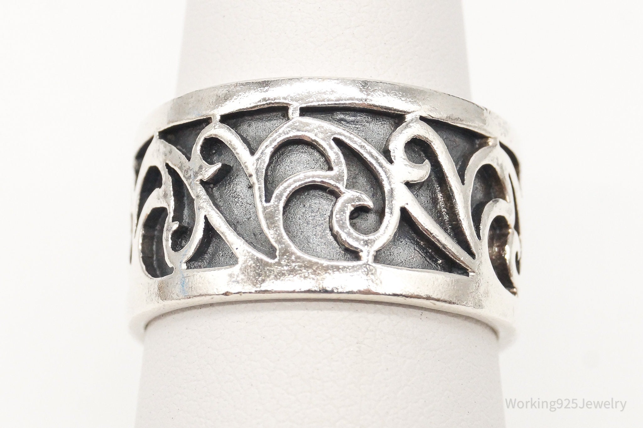 Vintage Scroll Swirls Sterling Silver Ring - Size 7.25