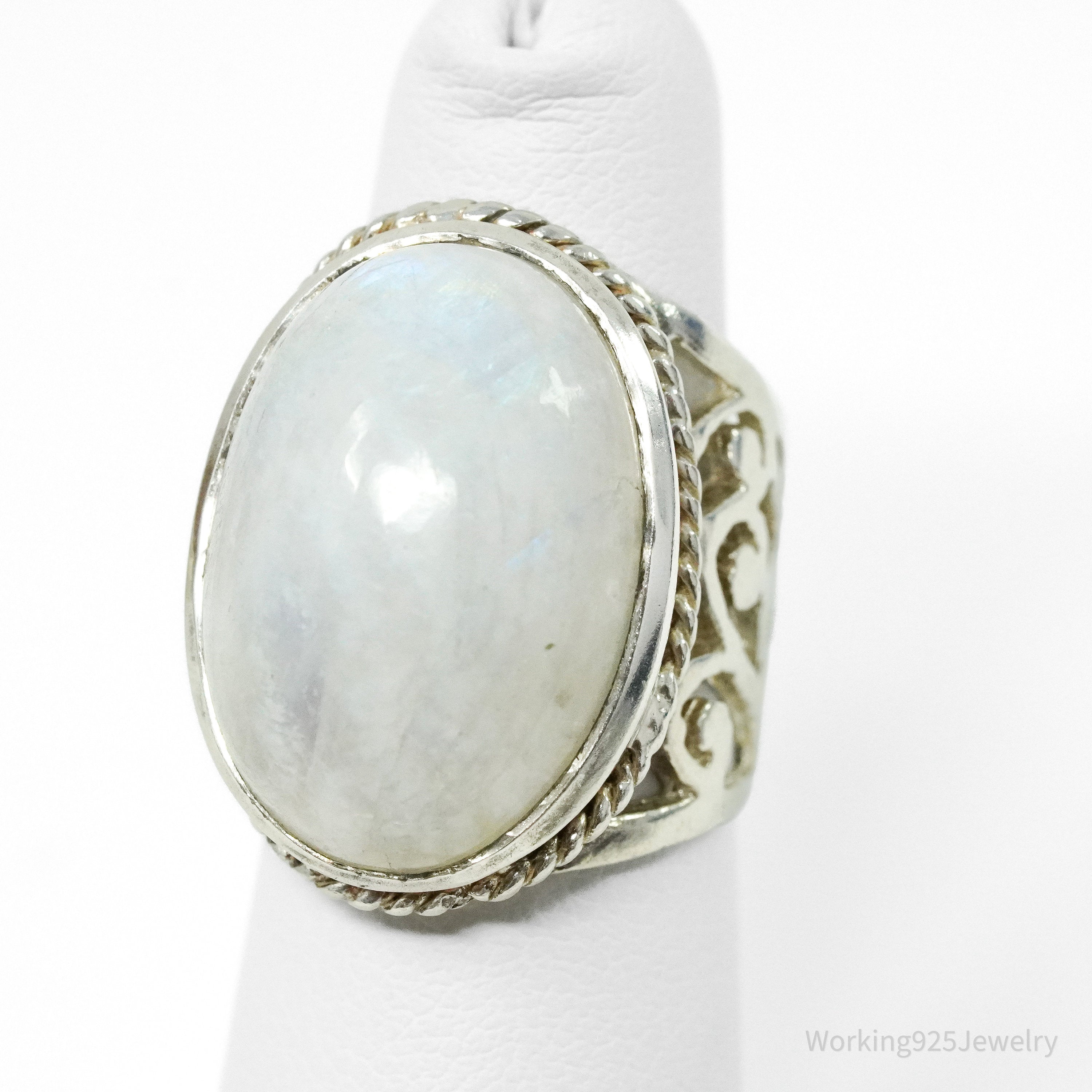 Vintage Large Moonstone Sterling Silver Ring - Size 5.75