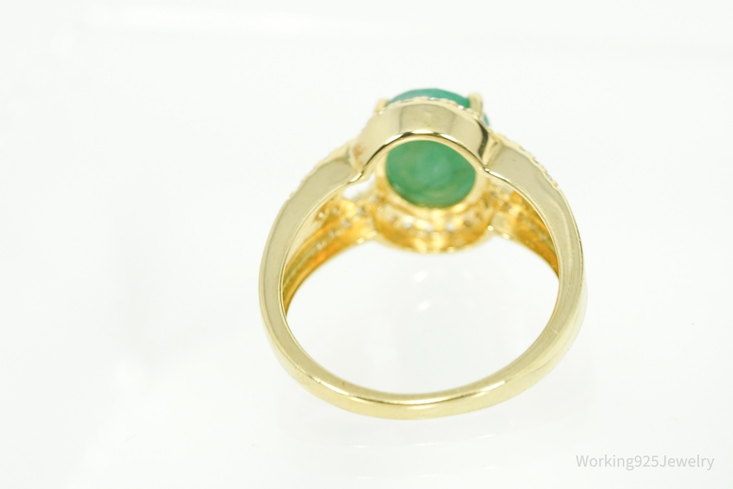 Vintage Emerald & White Topaz Gold Vermeil Sterling Silver Ring Size 8