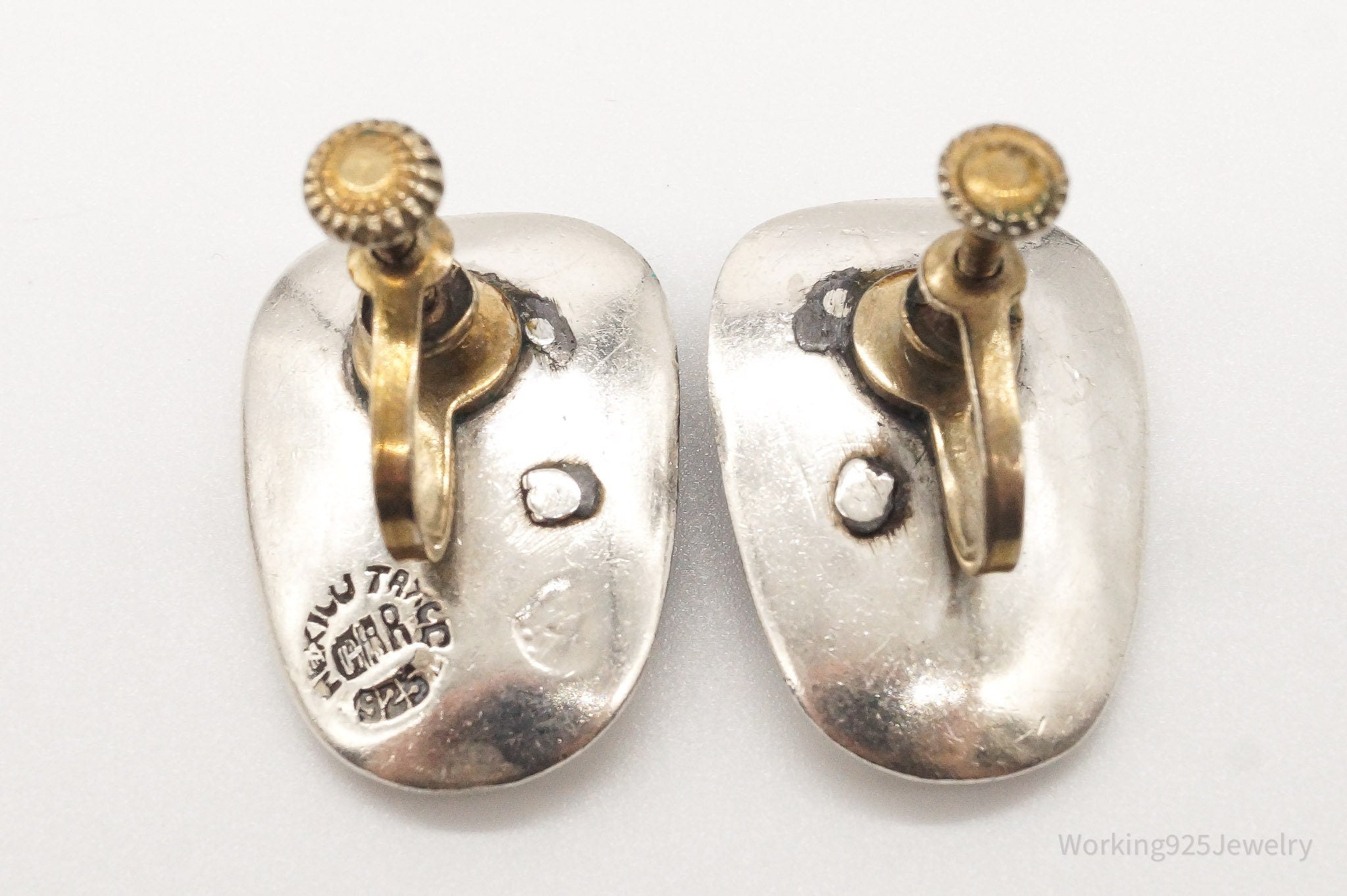 Vintage Mexico Modernist Sterling Silver Screw Back Earrings