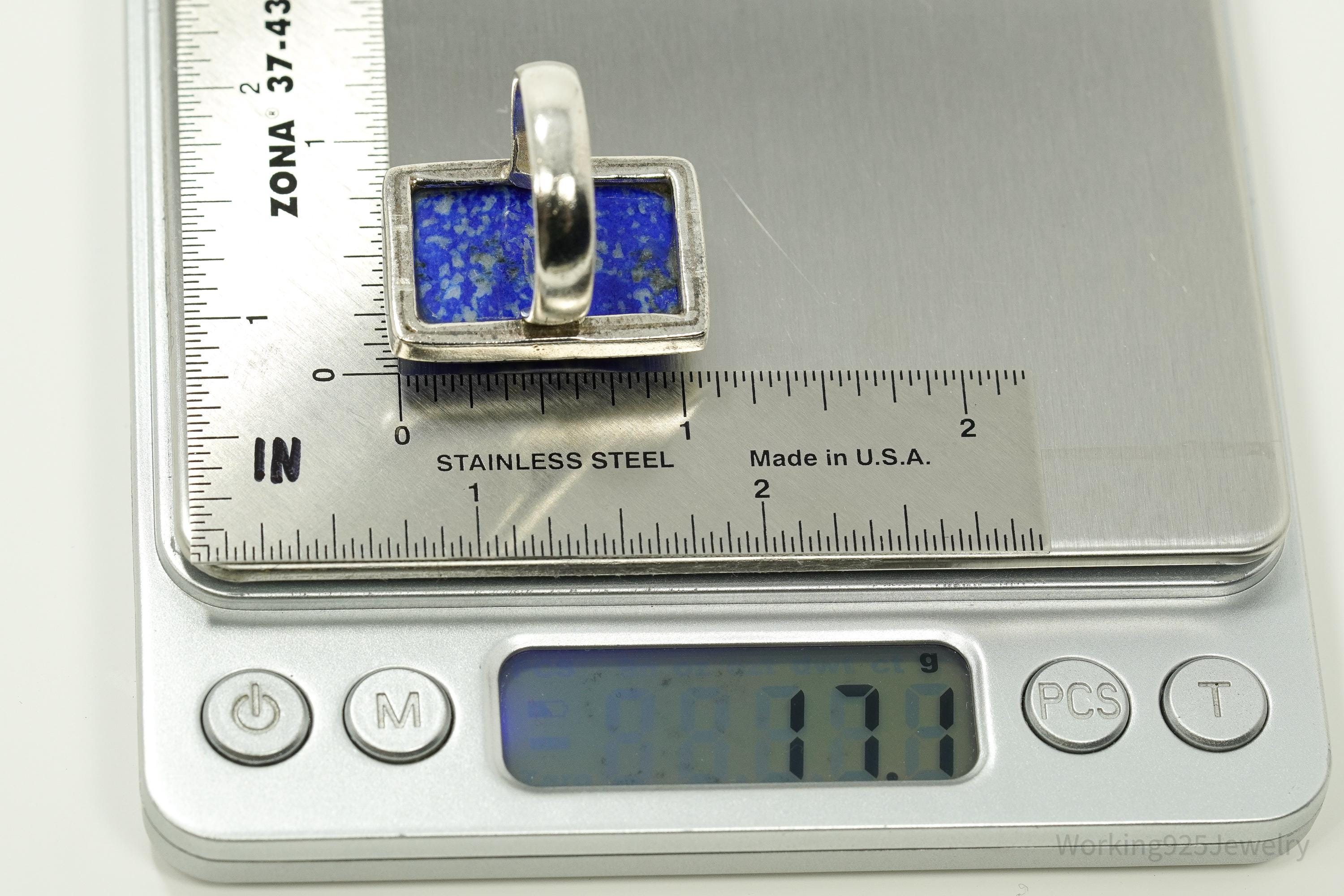 Vintage Large Lapis Lazuli Sterling Silver Ring - Size 10.25