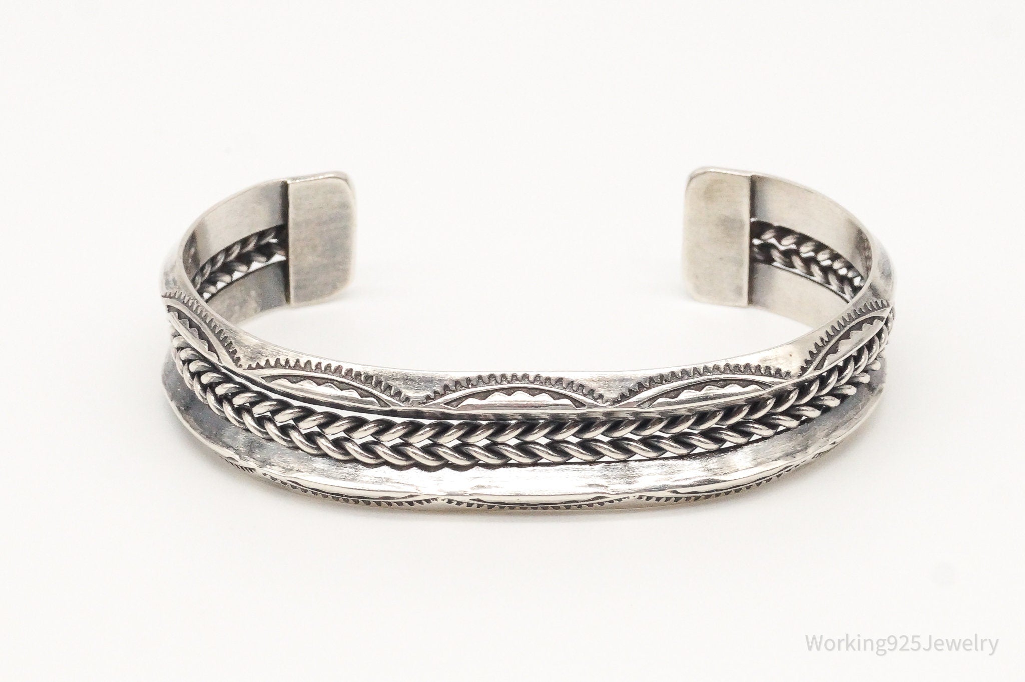 Vintage Native American Guy K Williams Sterling Silver Rope Cable Cuff Bracelet