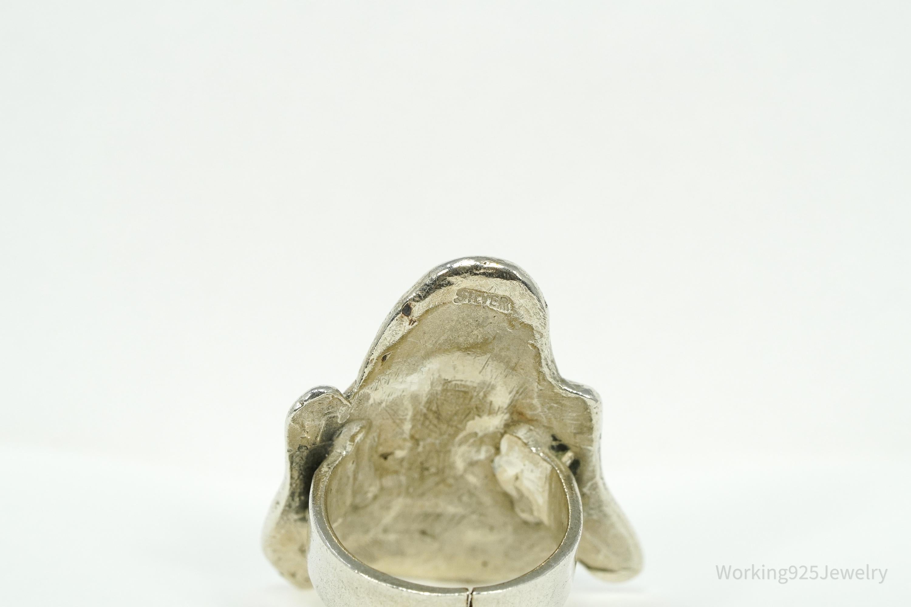 Vintage Large Buddha Head Silver Ring - Size 4.5