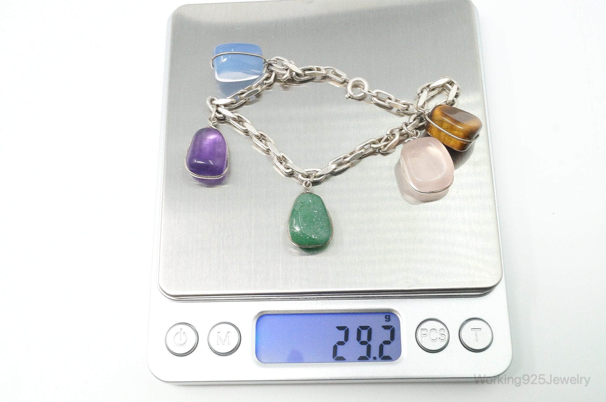 Vintage Multi Gem 800 Silver Chain Link Bracelet