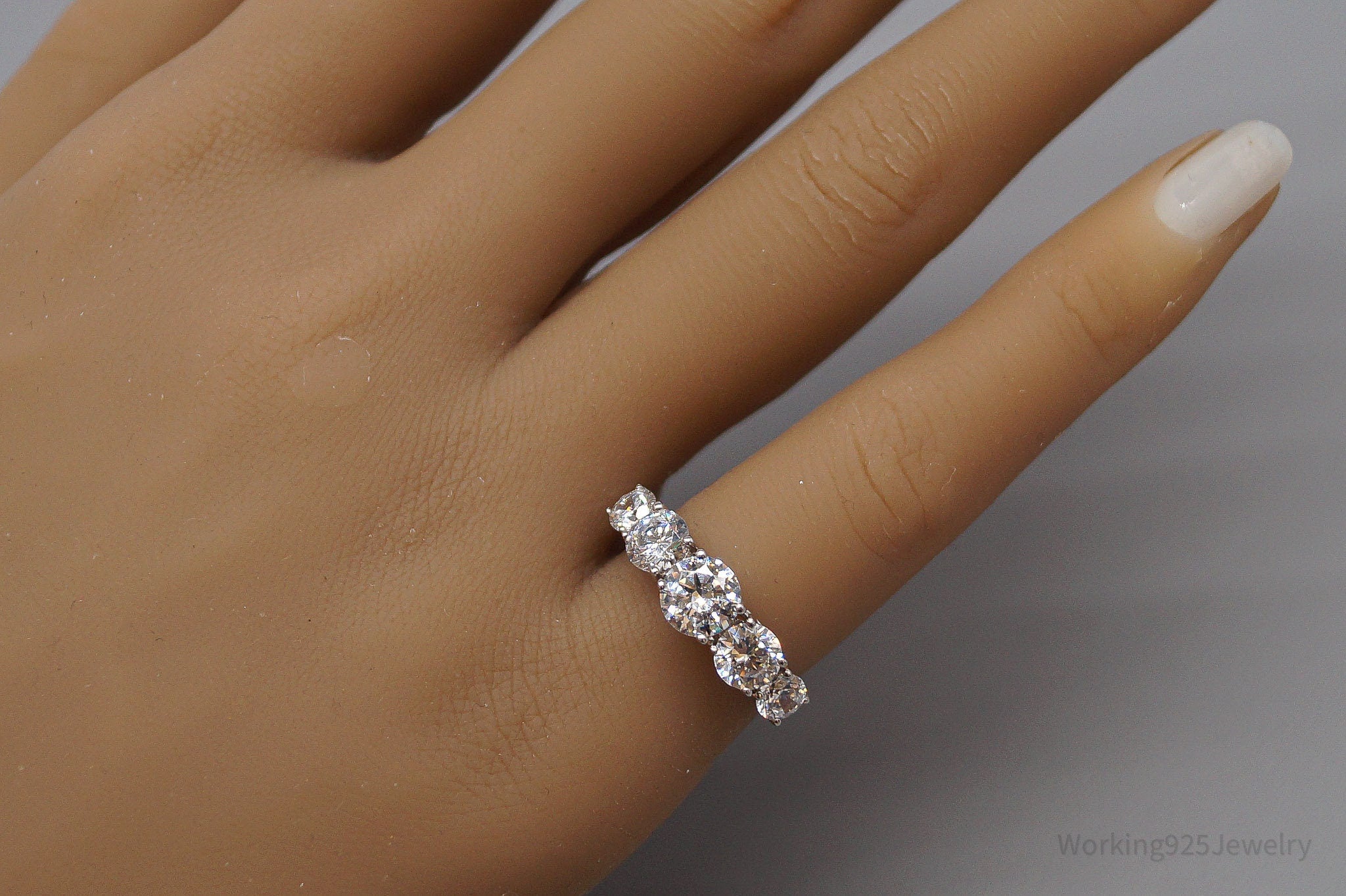 Vintage Diamonique Cubic Zirconia Sterling Silver Ring - Size 5.25