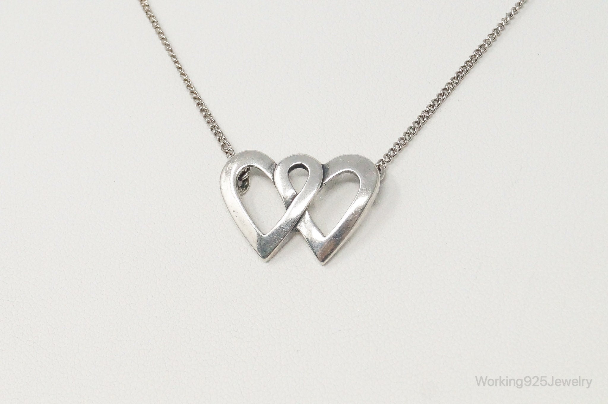 Vintage Linked Open Hearts Sterling Silver Necklace