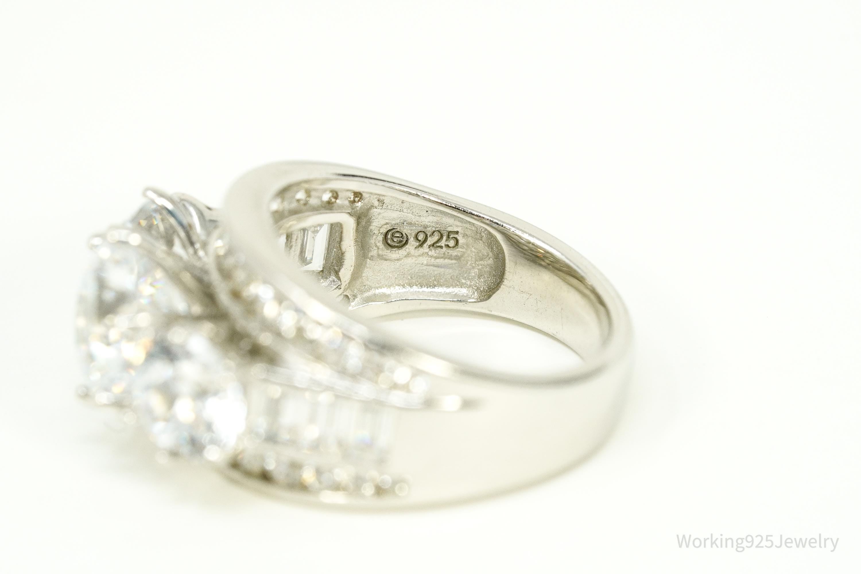 Vintage Large Cubic Zirconia Sterling Silver Ring - Size 5.25