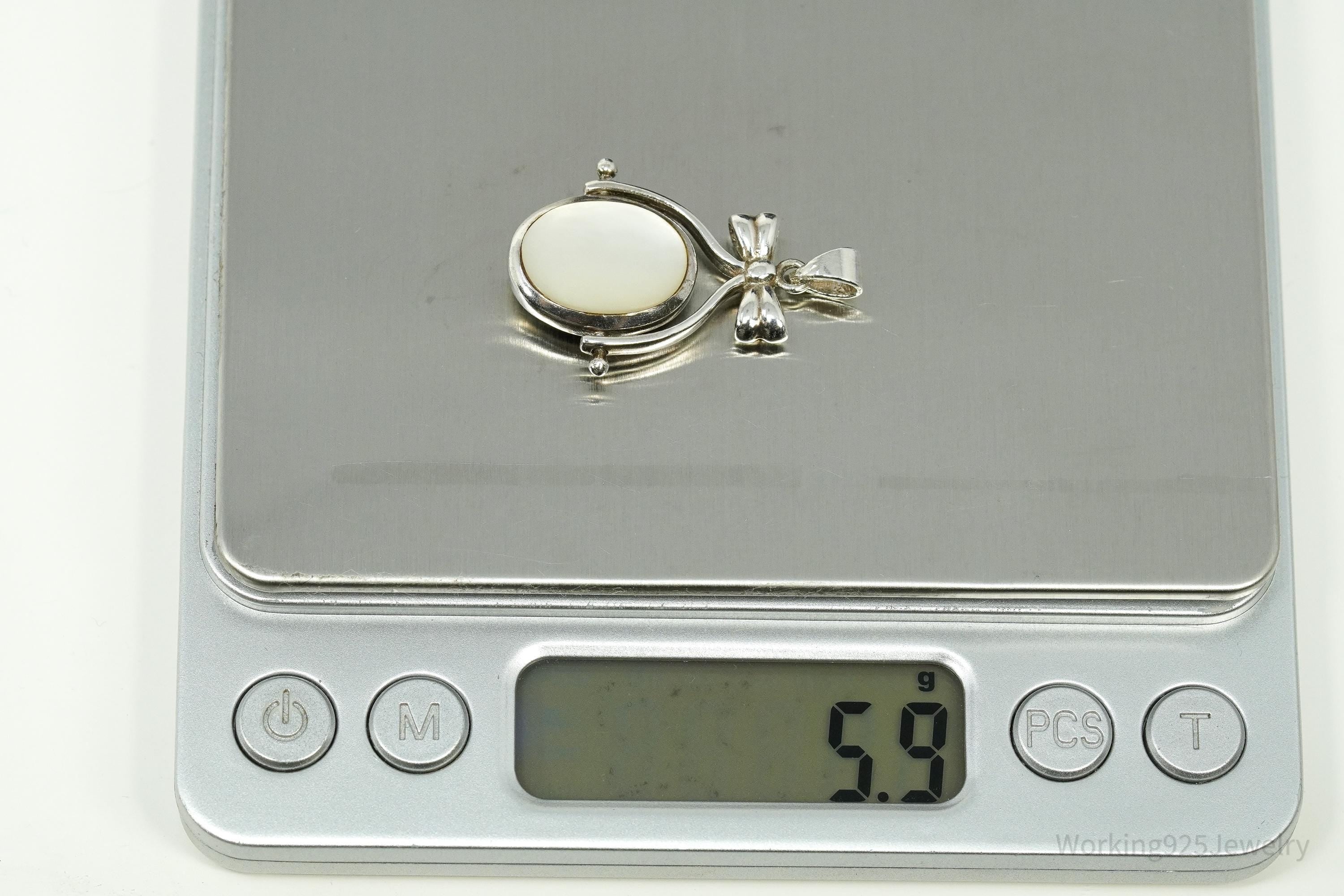 Vintage Black Onyx & Mother Of Pearl Spinning Fob Sterling Silver Pendant