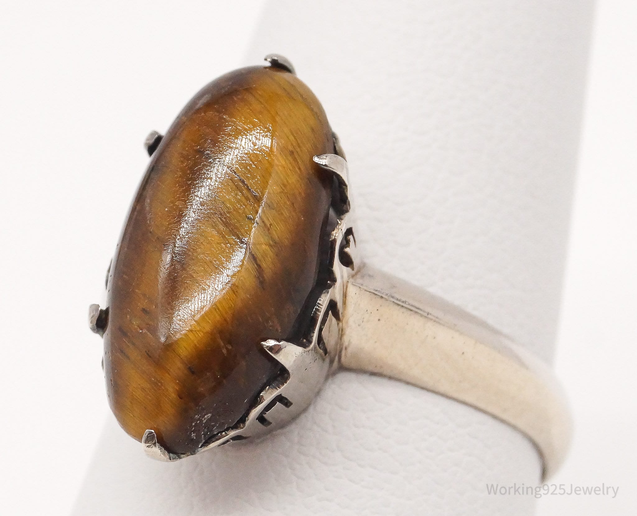 Antique Vintage 18K Gold Tigers Eye Ring - Size 8.25