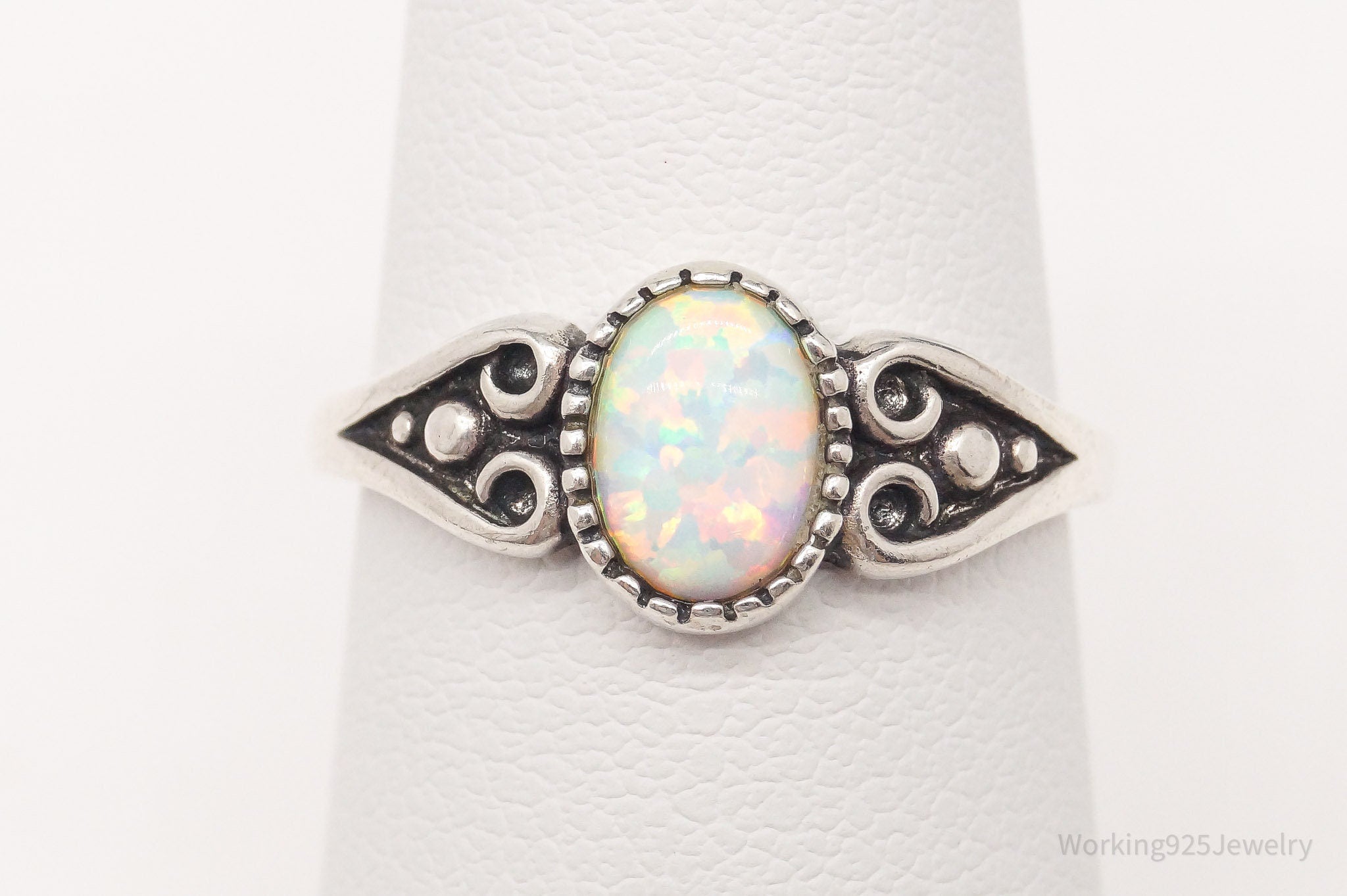 Vintage Designer WMCO Opal Hearts Sterling Silver Ring - Size 6.25