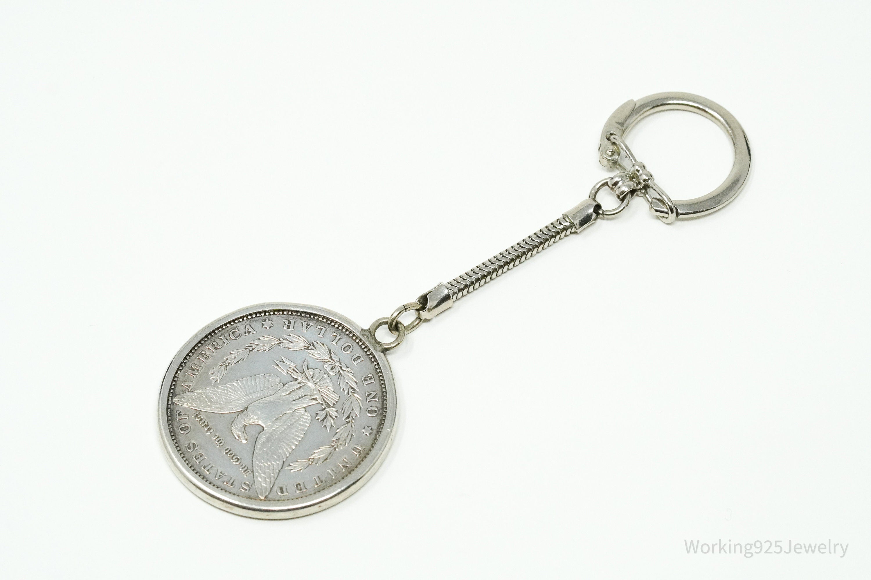 Antique 1886 Morgan Silver Dollar Coin Sterling Silver Keychain