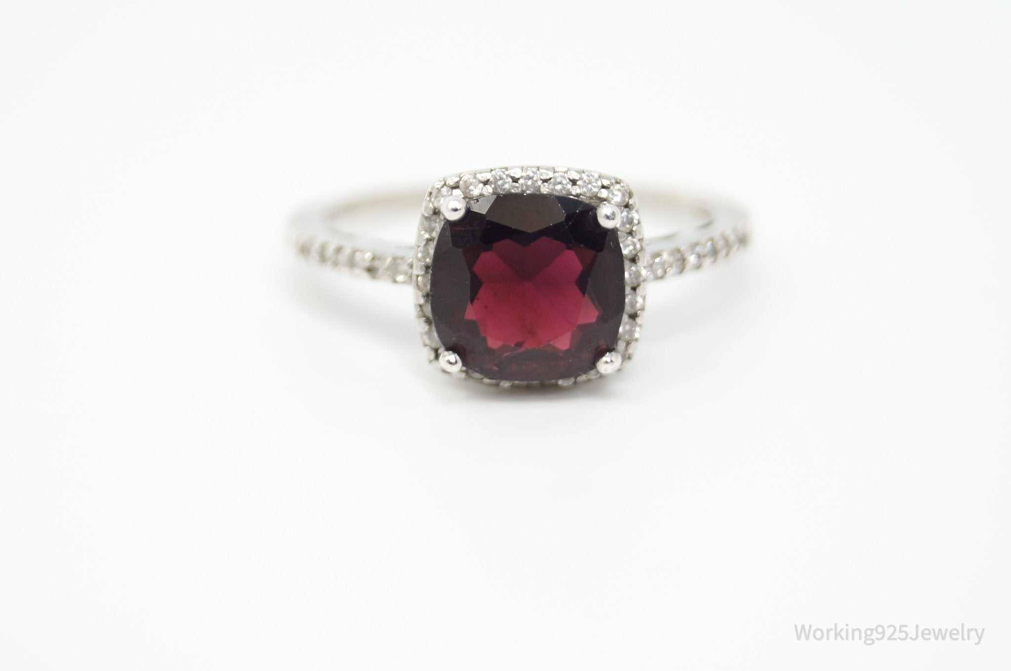 Vtg Designer FAS Garnet CZ Statement Ring Sterling Silver - Size 8