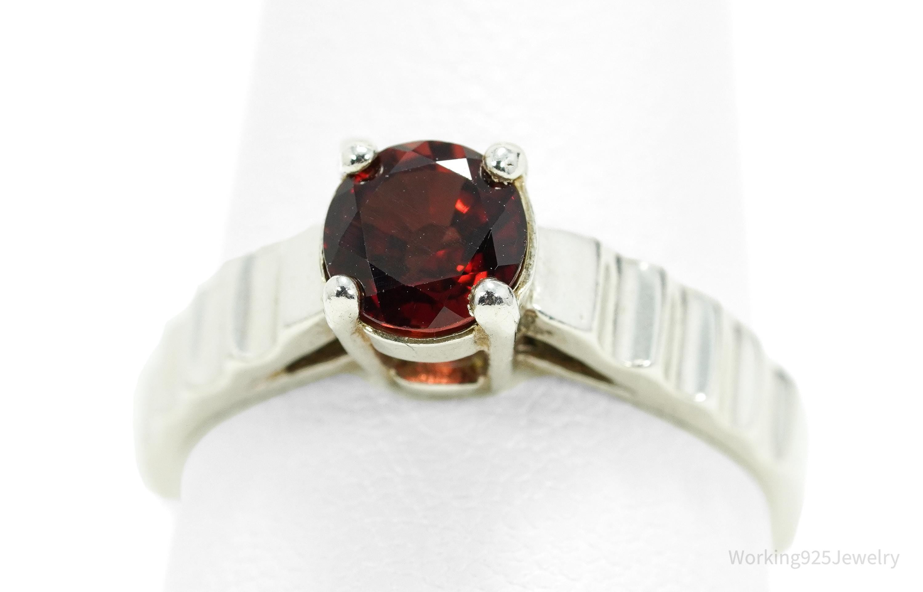 Vintage Garnet Sterling Silver Ring - Size 7.25