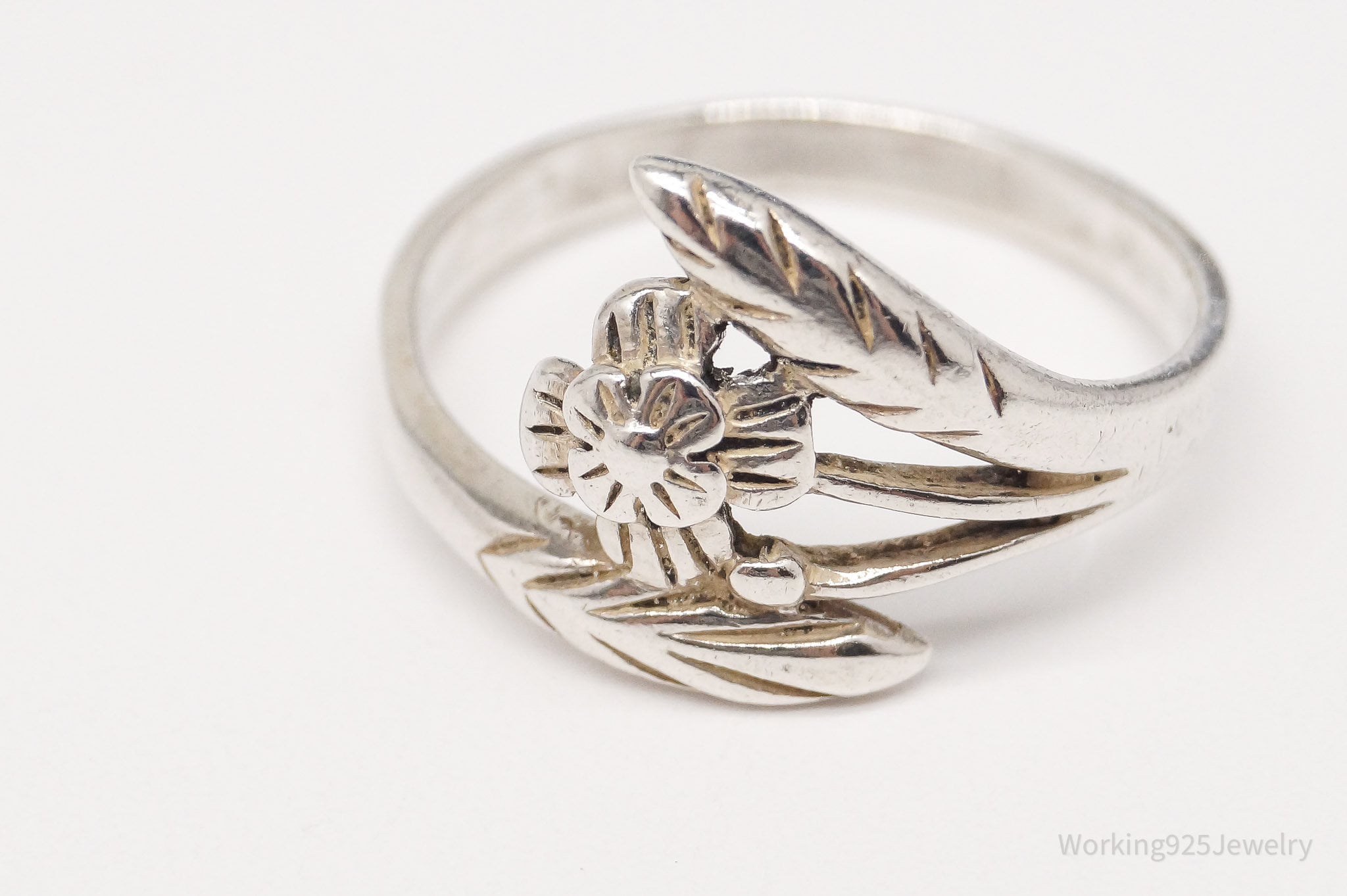 Vintage Flower Wrap Sterling Silver Ring - Size 8.75