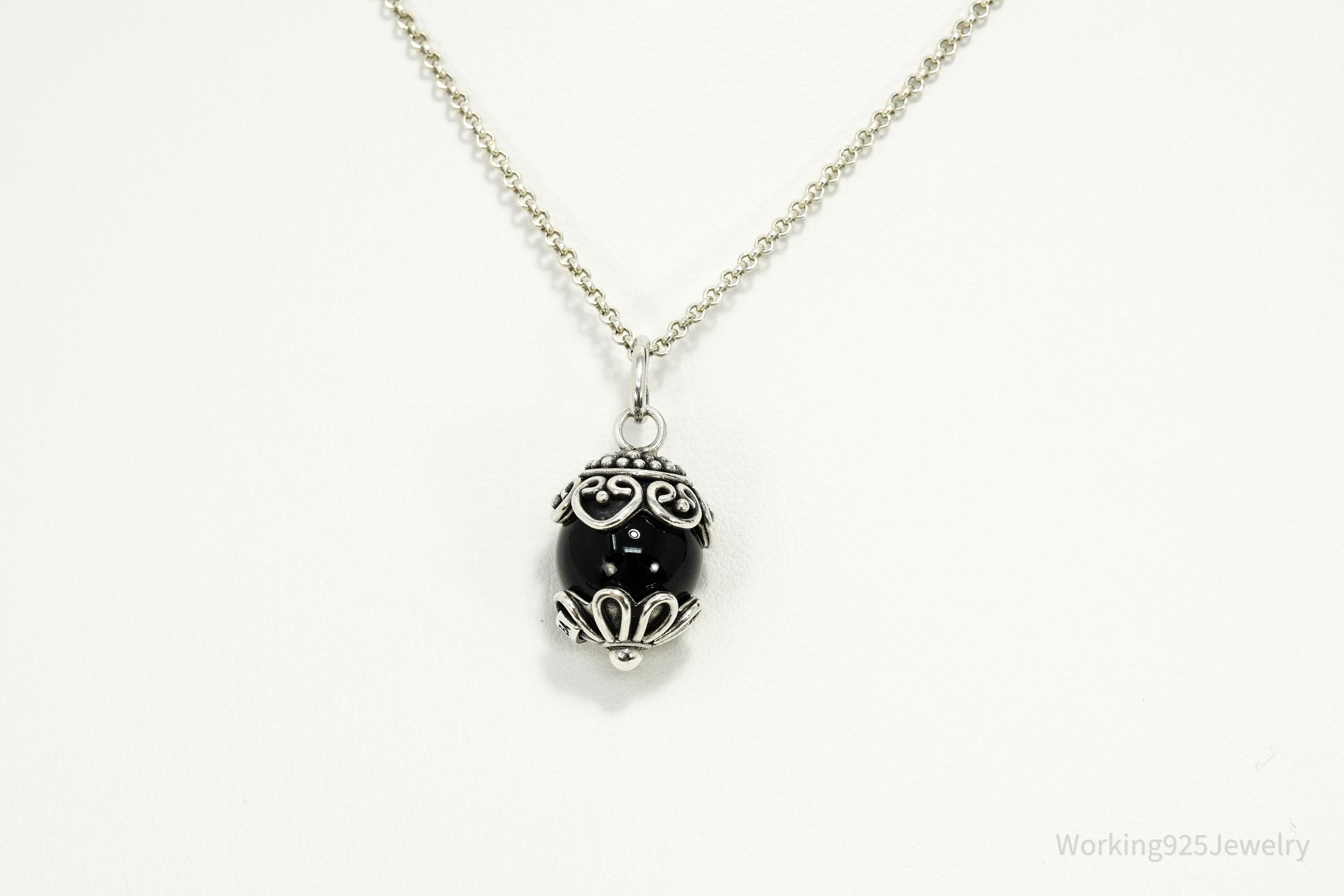 Vintage Designer BA Suarti Black Onyx Sterling Silver Necklace 18"