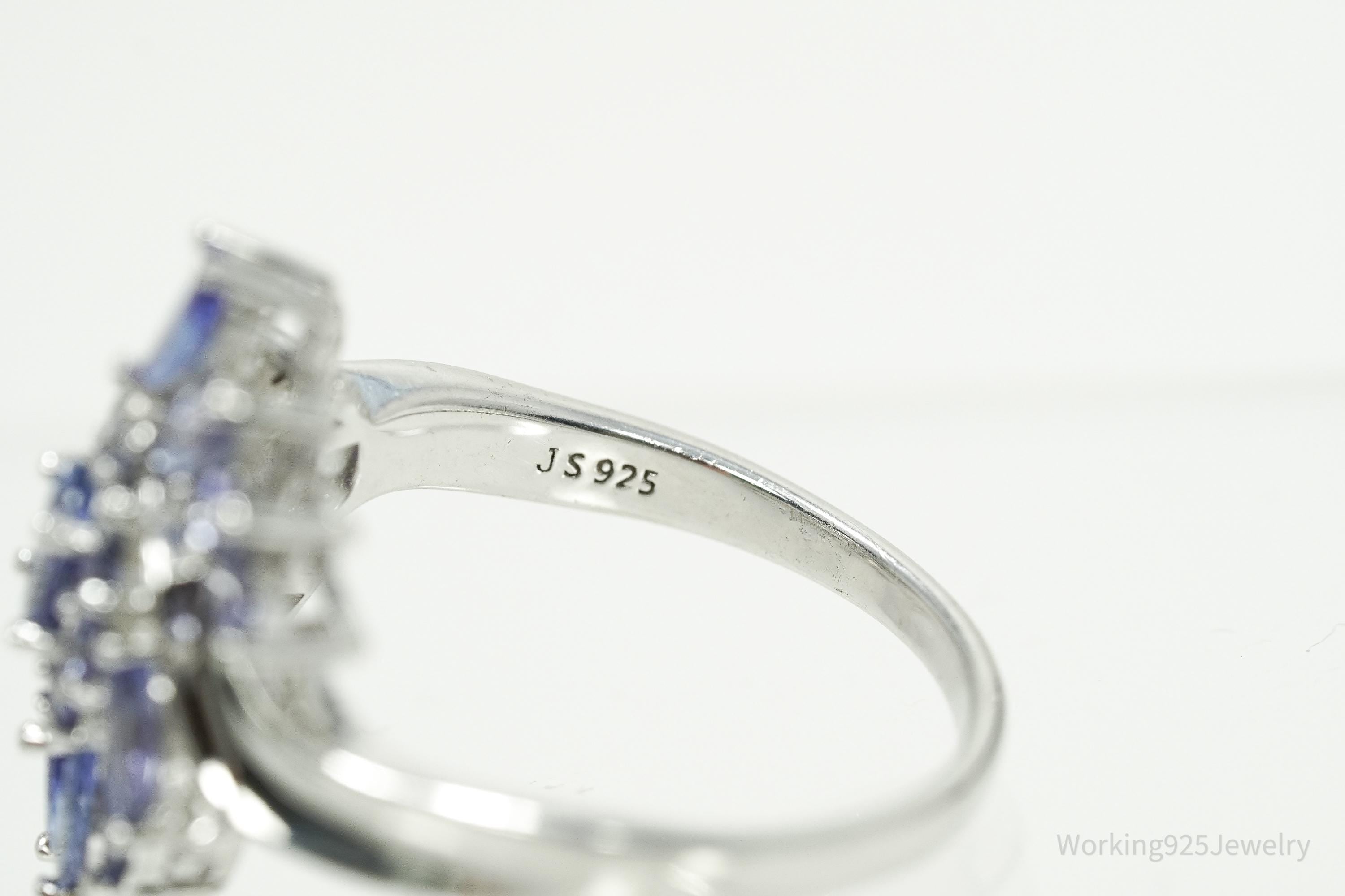 Designer JS Tanzanite & Diamond Sterling Silver Ring Size 10.25