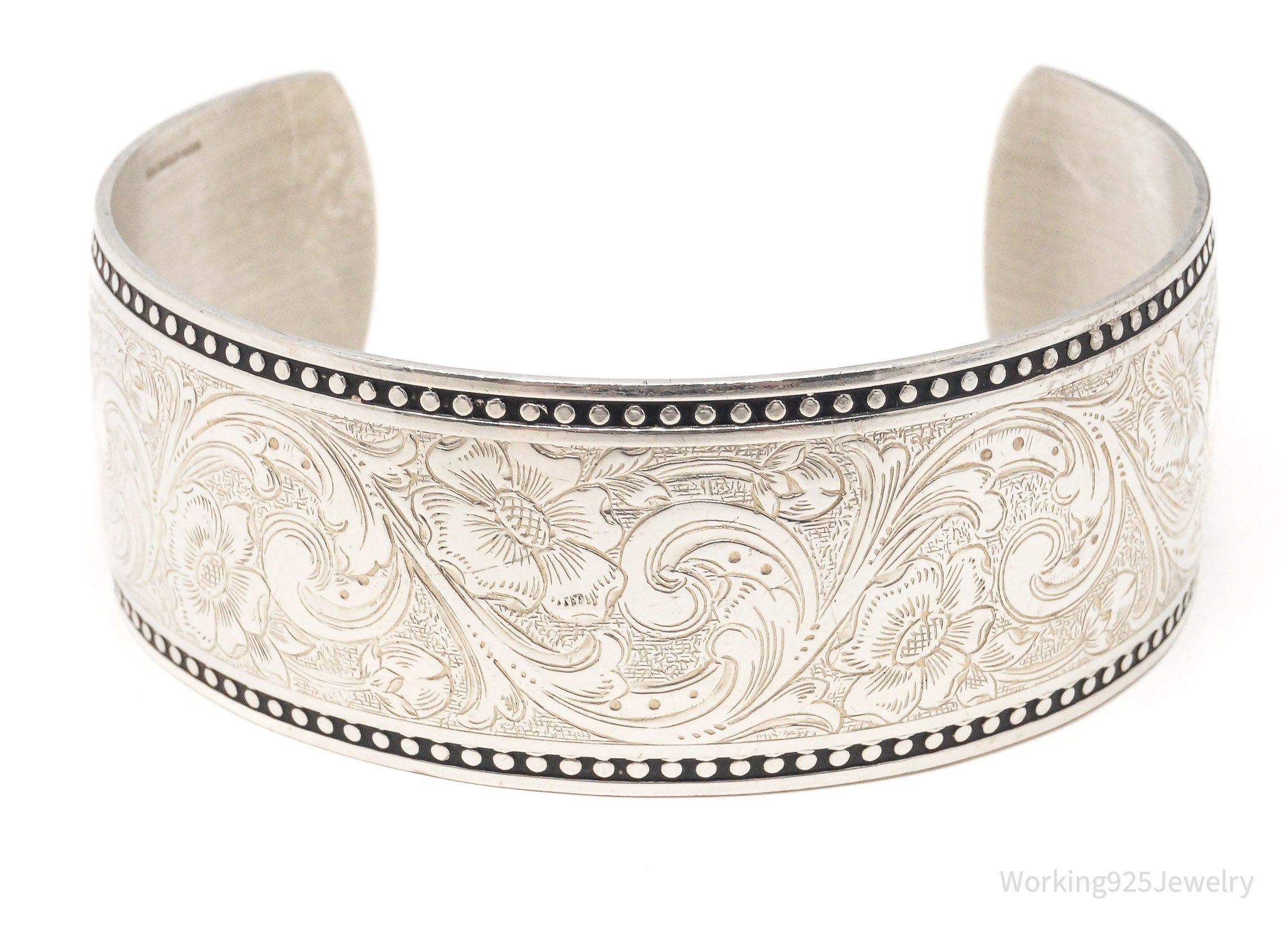 Antique Walter E Hayward Art Nouveau Etched Sterling Silver Cuff Bracelet