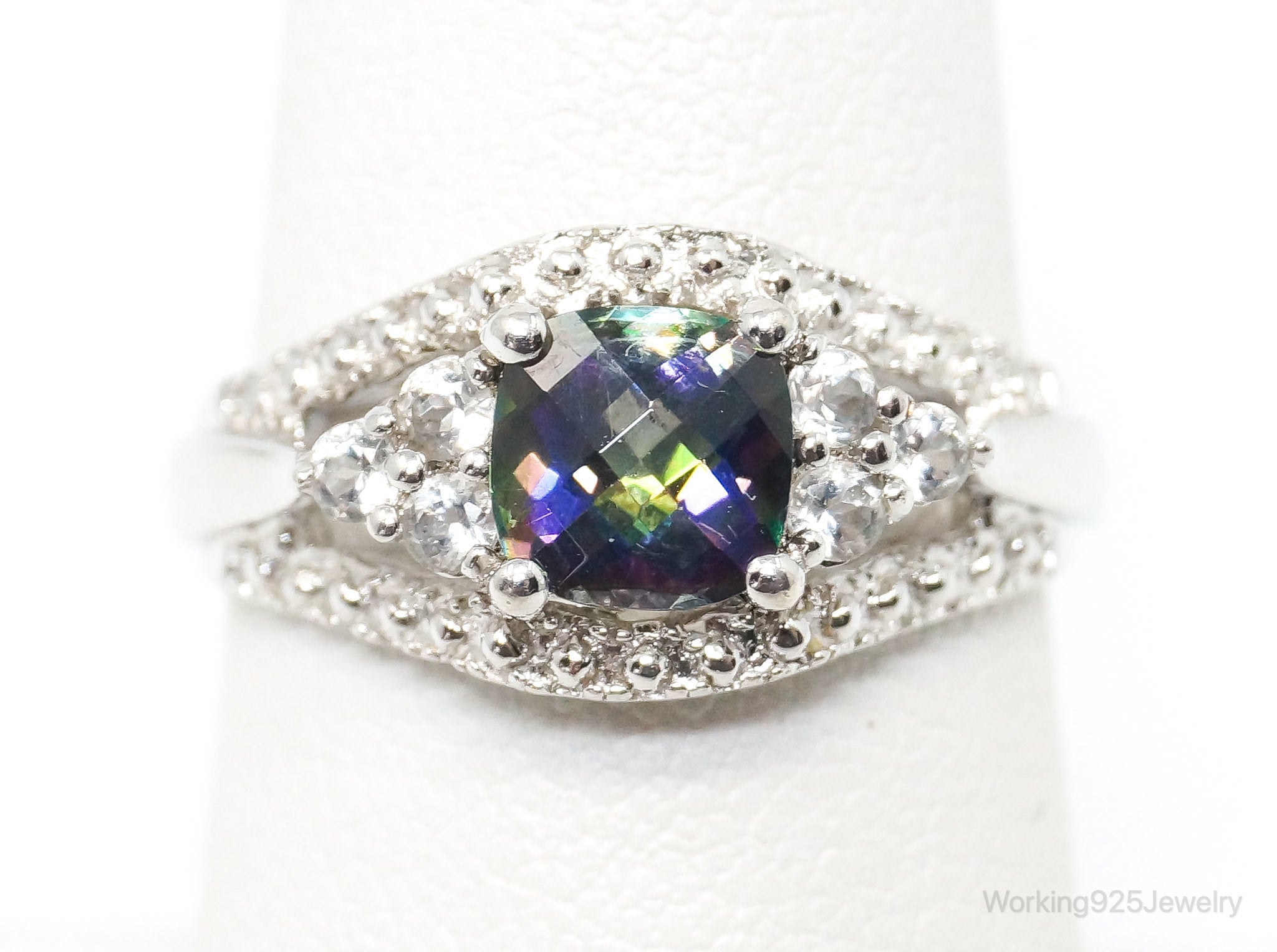 Vintage Mystic Topaz Cubic Zirconia Ring Sterling Silver - Size 7