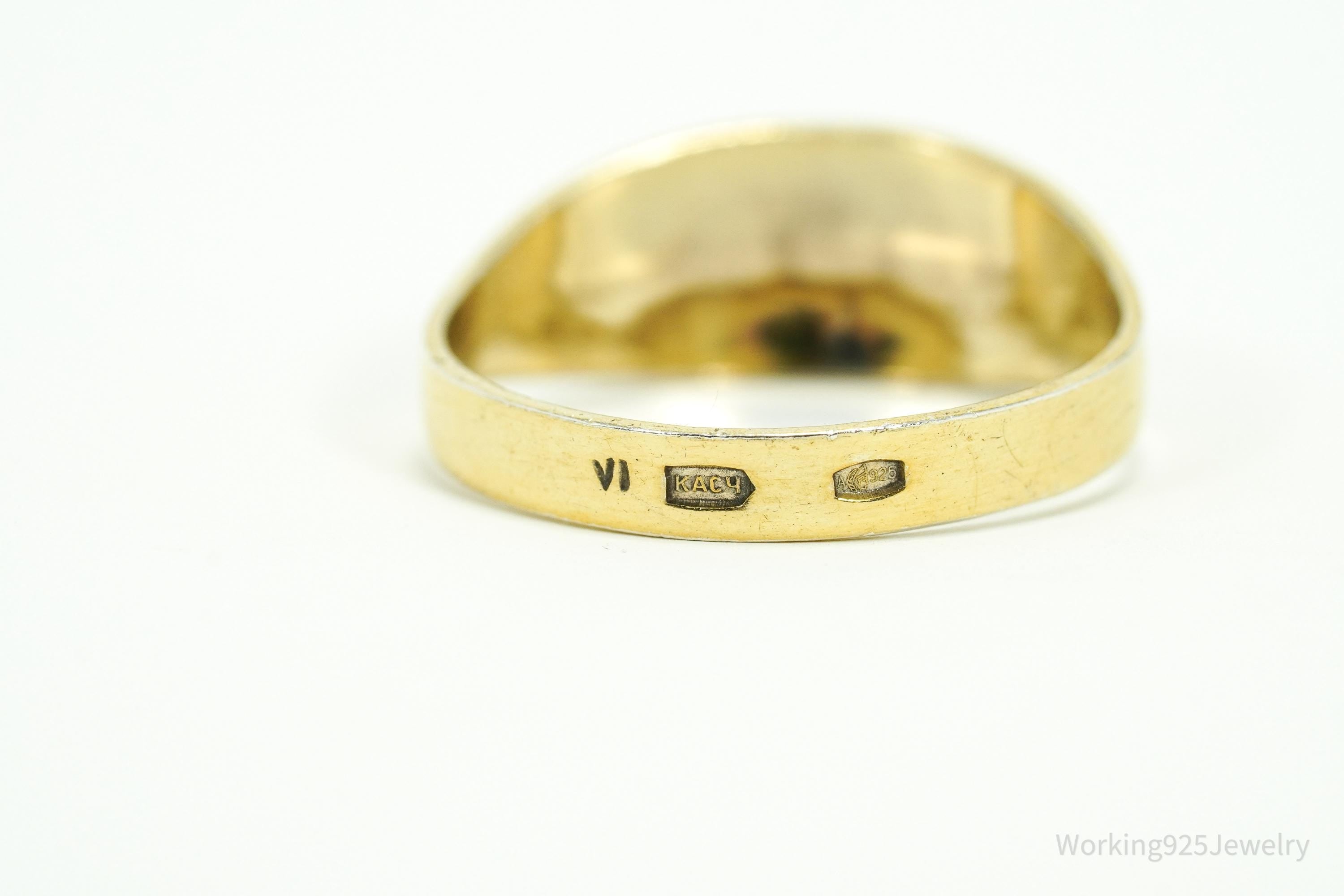 Antique Early 1900s Russian Gold Washed Sterling Silver Ring - Size 7.5