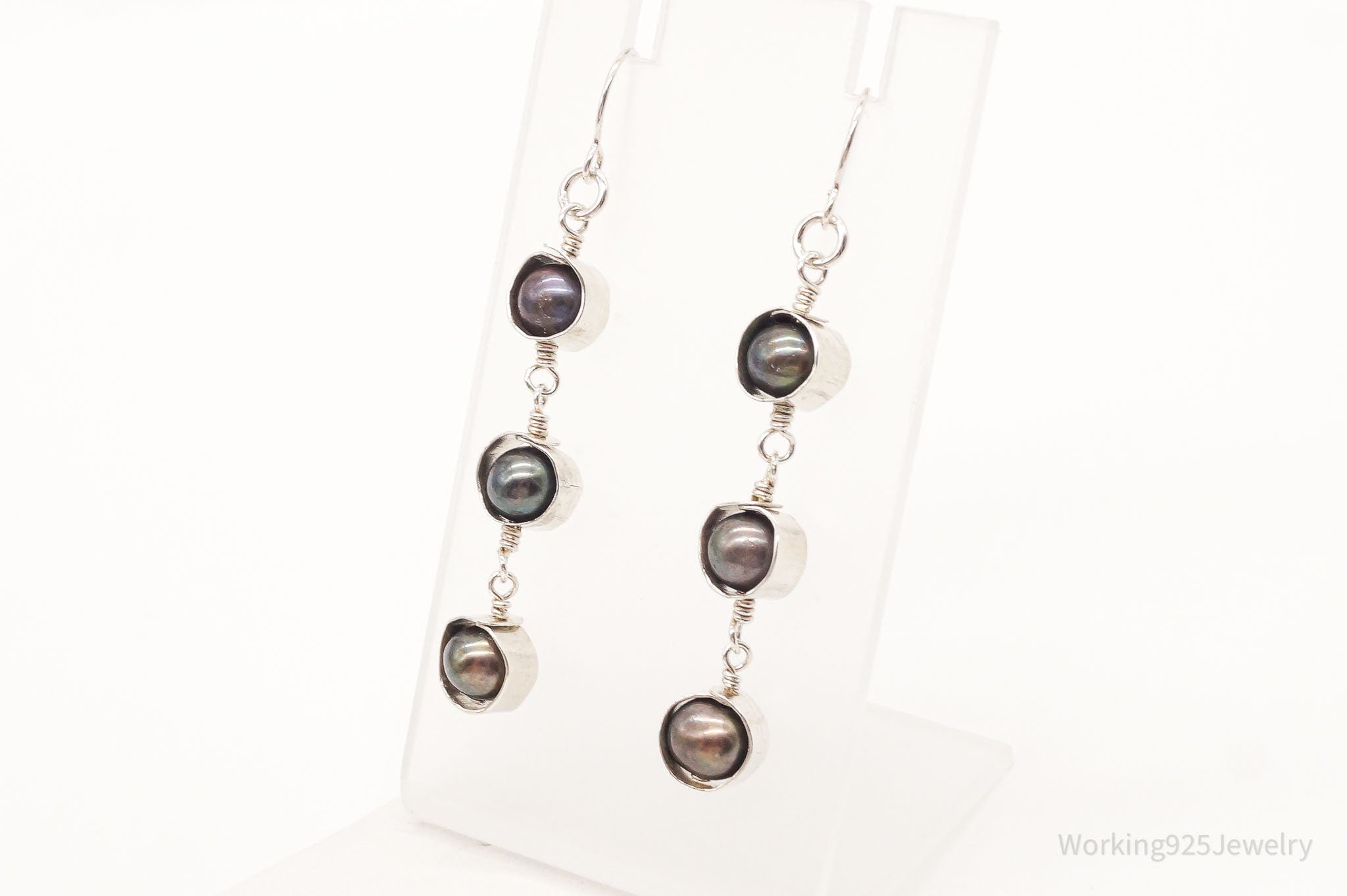 Vintage Tahitian Pearl Sterling Silver Earrings