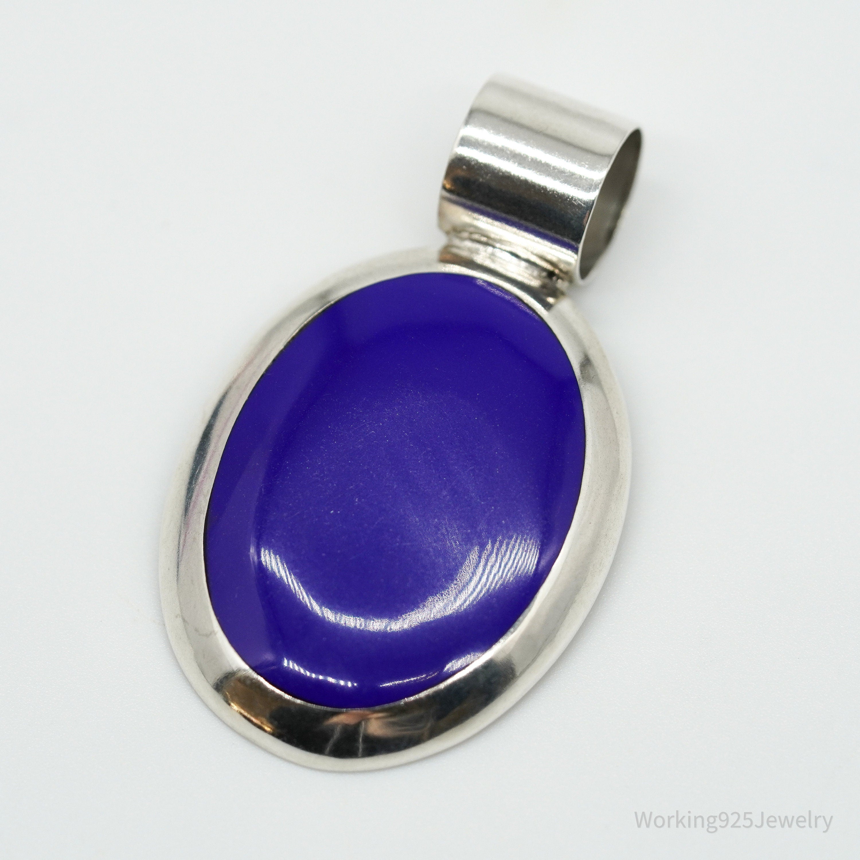 Vintage Large Mexico Modernist Blue Onyx Sterling Silver Pendant