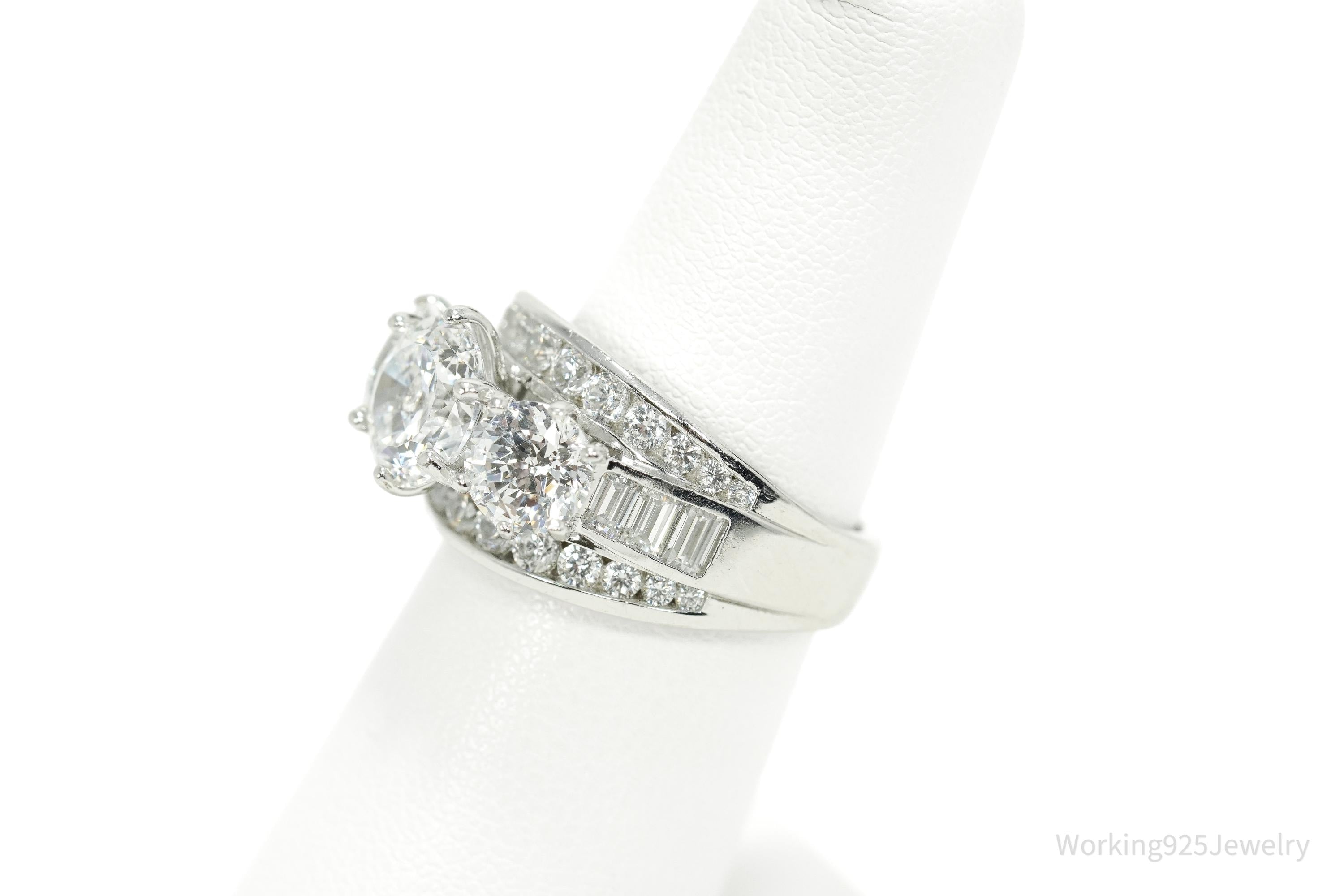 Vintage Cubic Zirconia Platinum Clad Sterling Silver Ring - Size 6.25