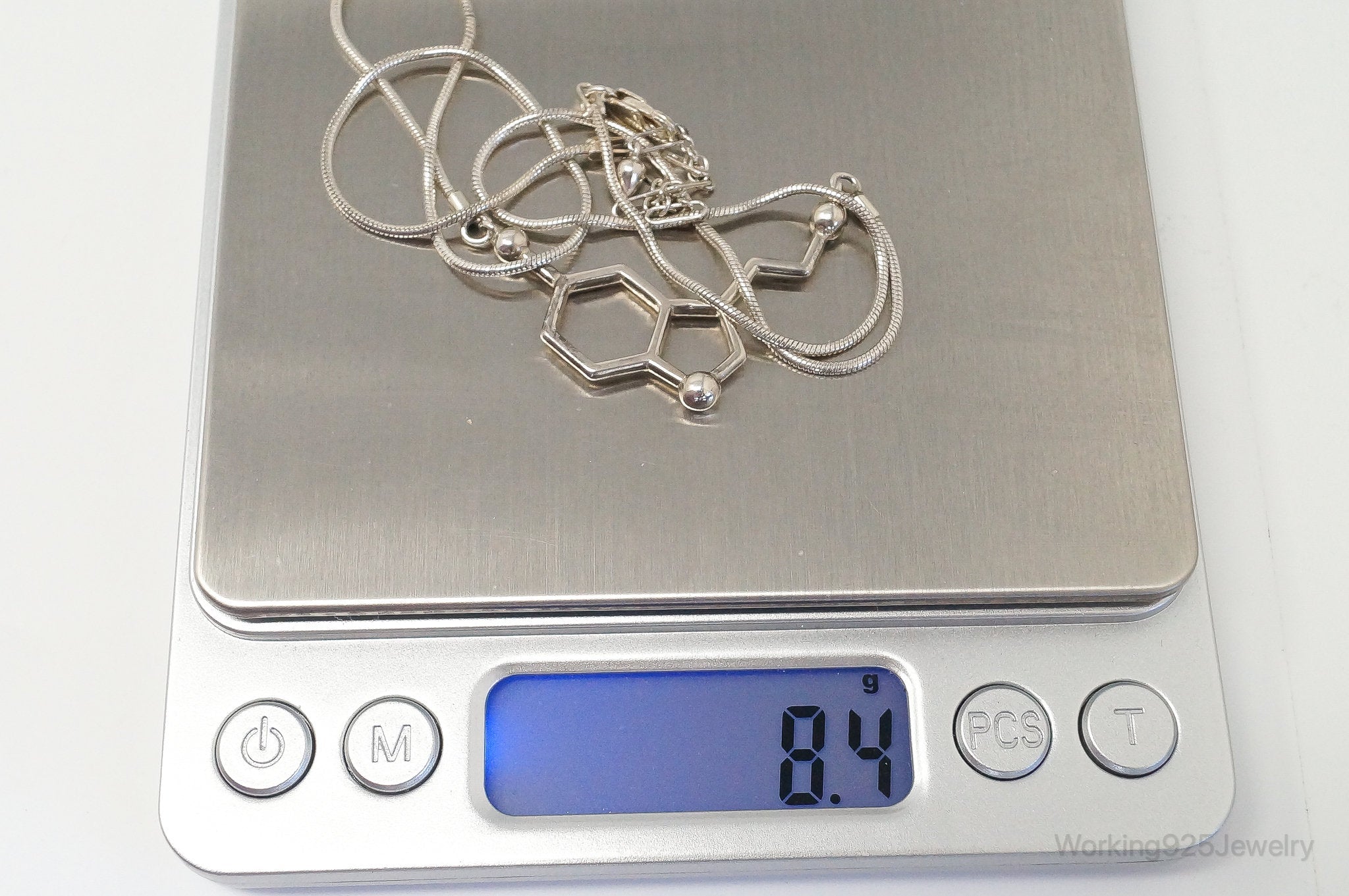 Serotonin Molecule Sterling Silver Necklace