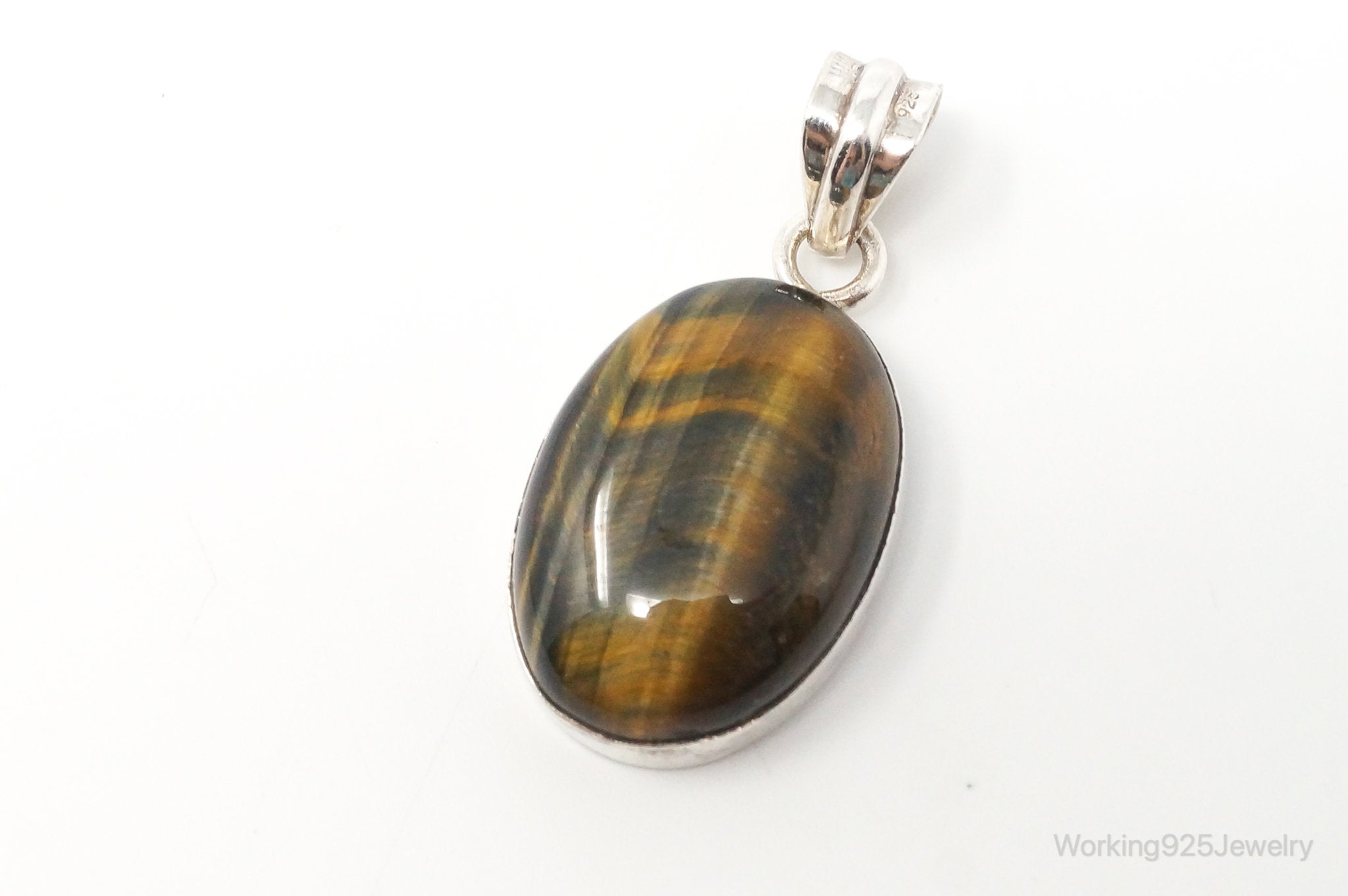 Vintage Large Tigers Eye Southwestern Style Sterling Silver Pendant